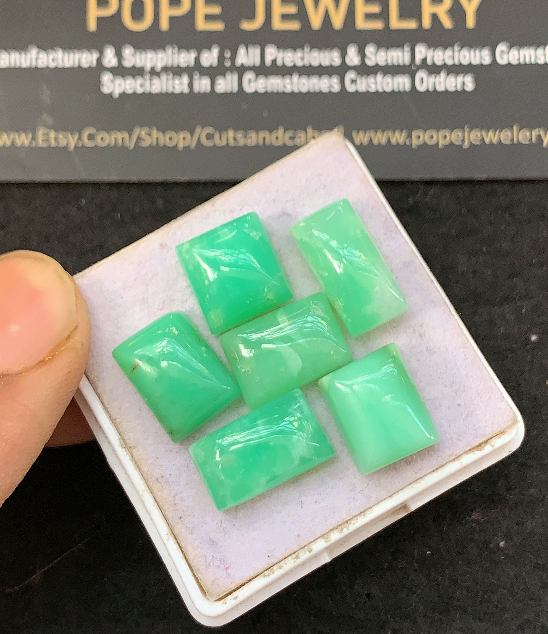 Natural Chrysoprase Gemstone Smooth Rectangle Shape Cabochon Cabs High Quality Gemstone 11-14 MM 6 Pcs Jewelry Supply V5293