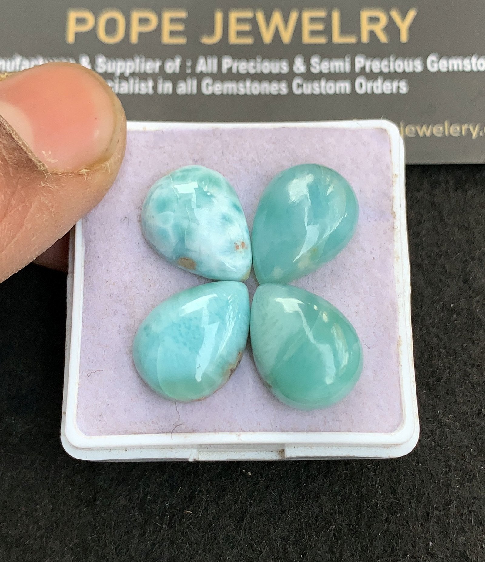 Natural Larimar Gemstone Smooth Pear Shape Cabochon High Quality Loose Gemstones For Jewelry Making 16x12 MM Size 4 Pcs V4929