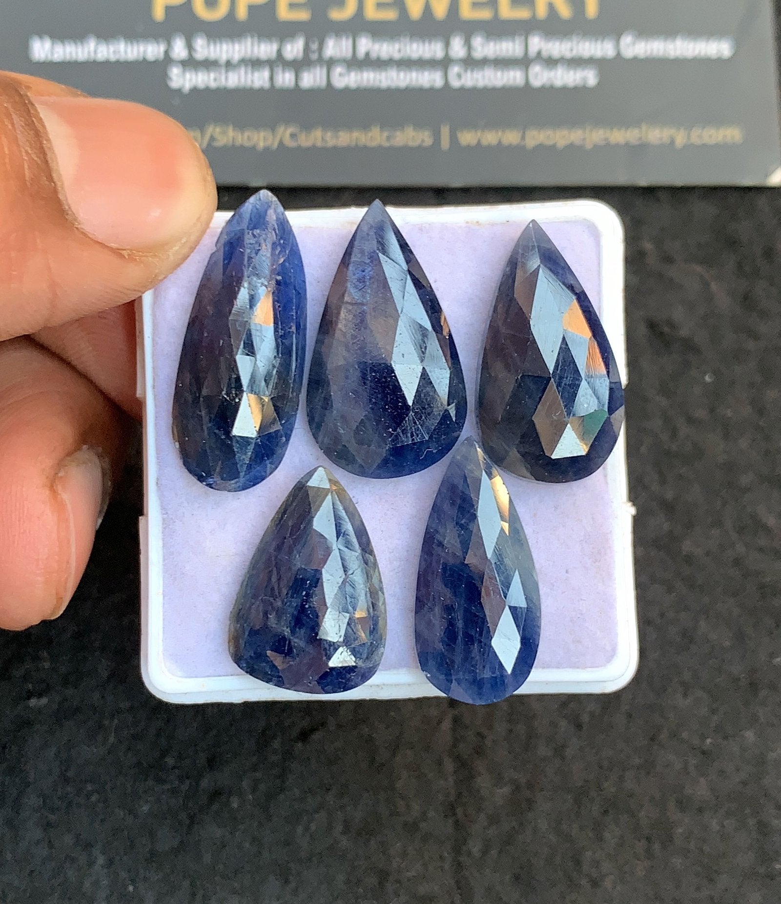 Natural Blue Sapphire Gemstone Rose Cut Pear Shape Cabochon High Quality Loose Gemstones For Jewelry Making 18-25 MM Size 5 Pcs V4739