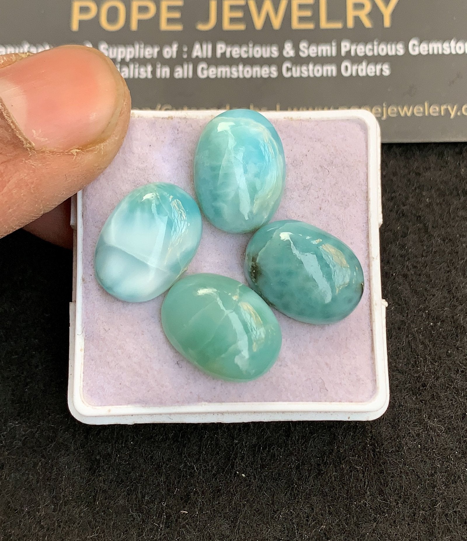 Natural Larimar Gemstone Smooth Oval Shape Cabochon High Quality Loose Gemstones For Jewelry Making 16x12 MM Size 4 Pcs V4931
