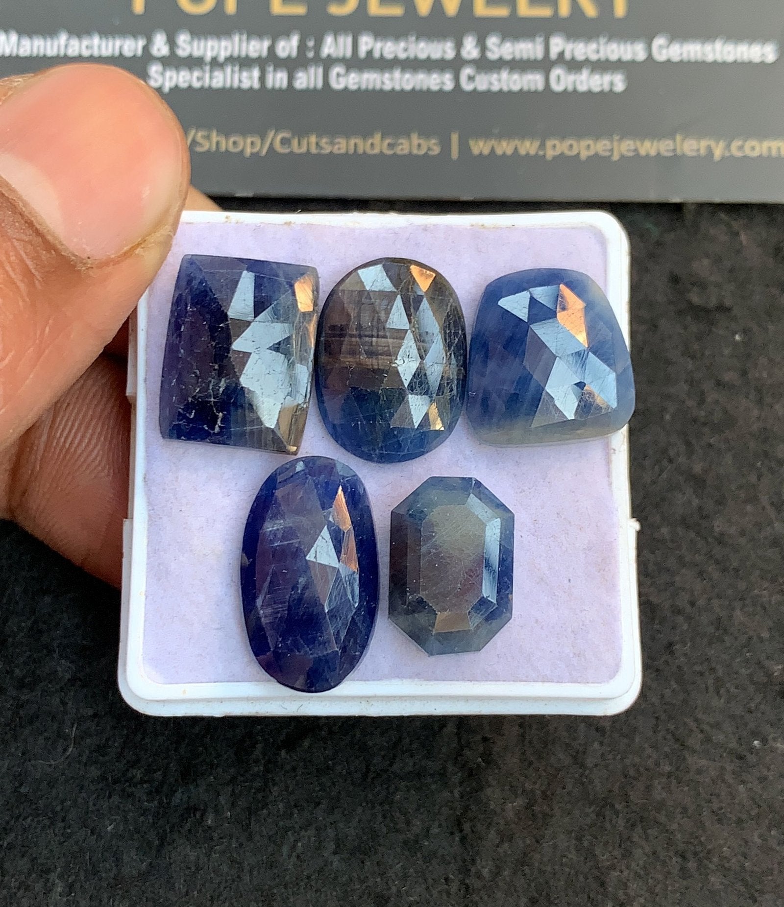 Natural Blue Sapphire Gemstone Rose Cut Mix Shape Cabochon High Quality Loose Gemstones For Jewelry Making 14-18 MM Size 5 Pcs V4741