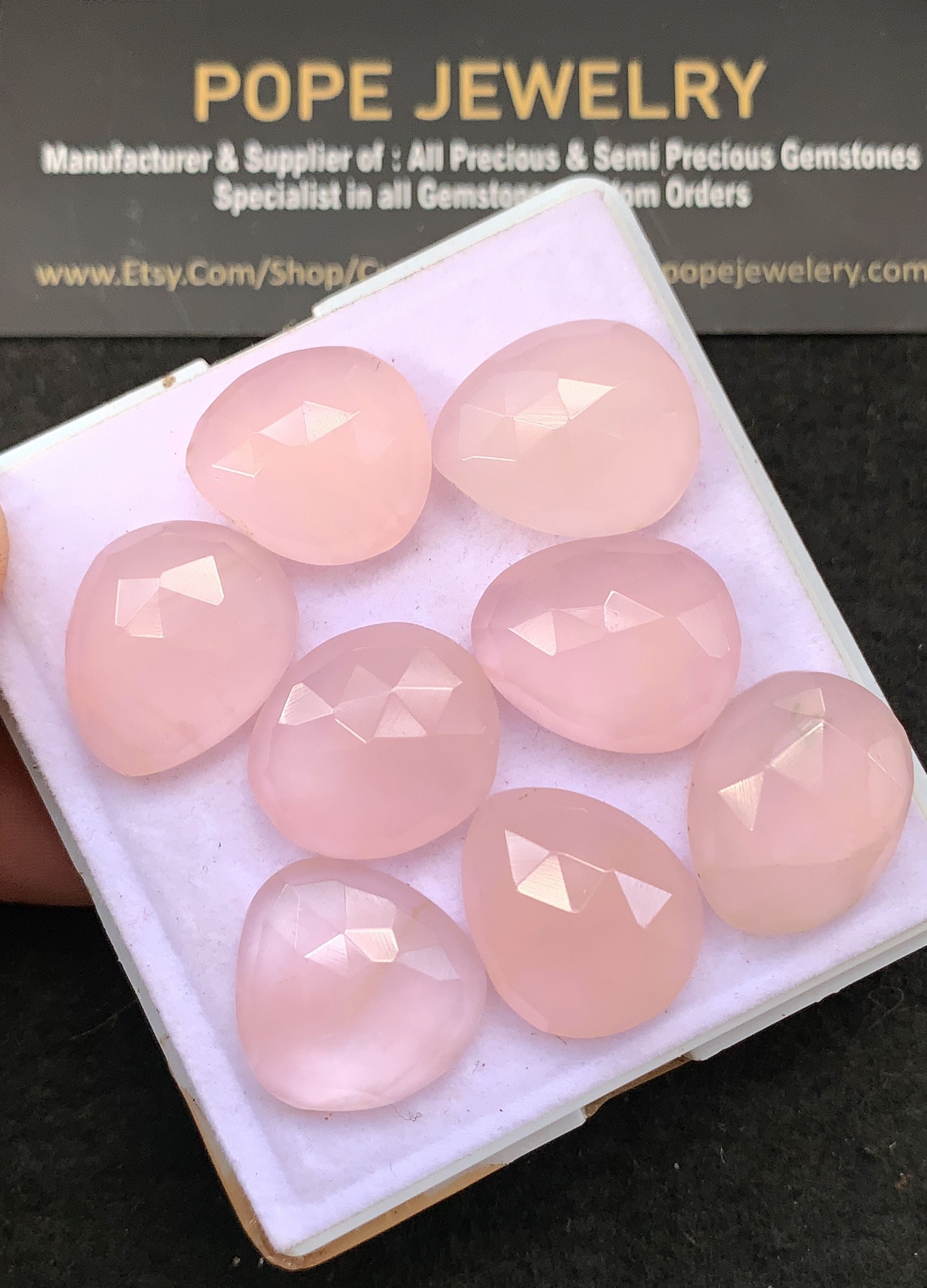 Natural Rose Quartz Gemstone Rose Cut Fancy Shape Cabochon 18-20 MM 8 Pcs Rose Quartz High Quality Gemstone Jewelry Supply V5297