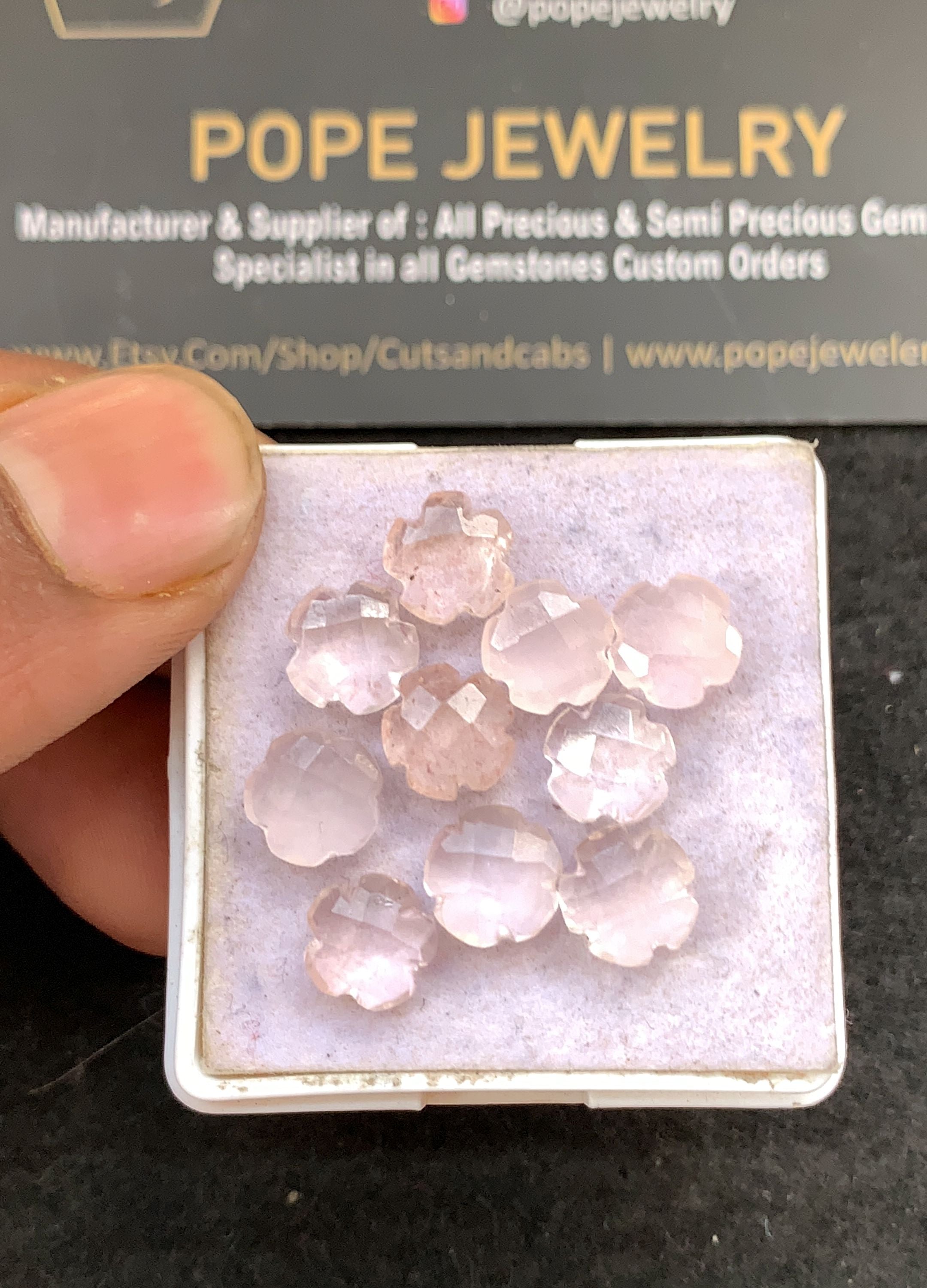 Natural Rose Quartz Gemstone Checker Cut Flower Shape Cabochon 8 MM 10 Pcs Rose Quartz High Quality Gemstone Jewelry Supply V5298