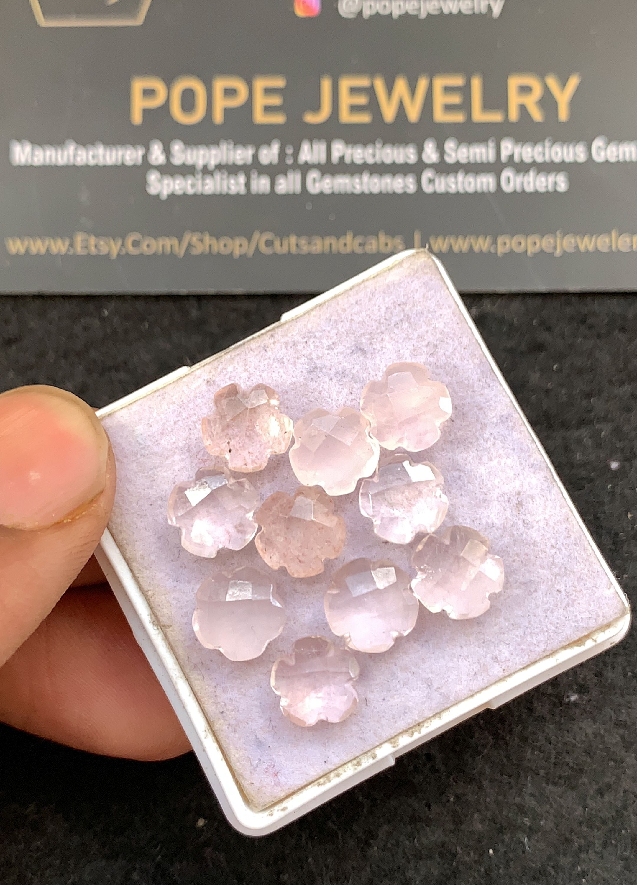 Natural Rose Quartz Gemstone Checker Cut Flower Shape Cabochon 8 MM 10 Pcs Rose Quartz High Quality Gemstone Jewelry Supply V5298