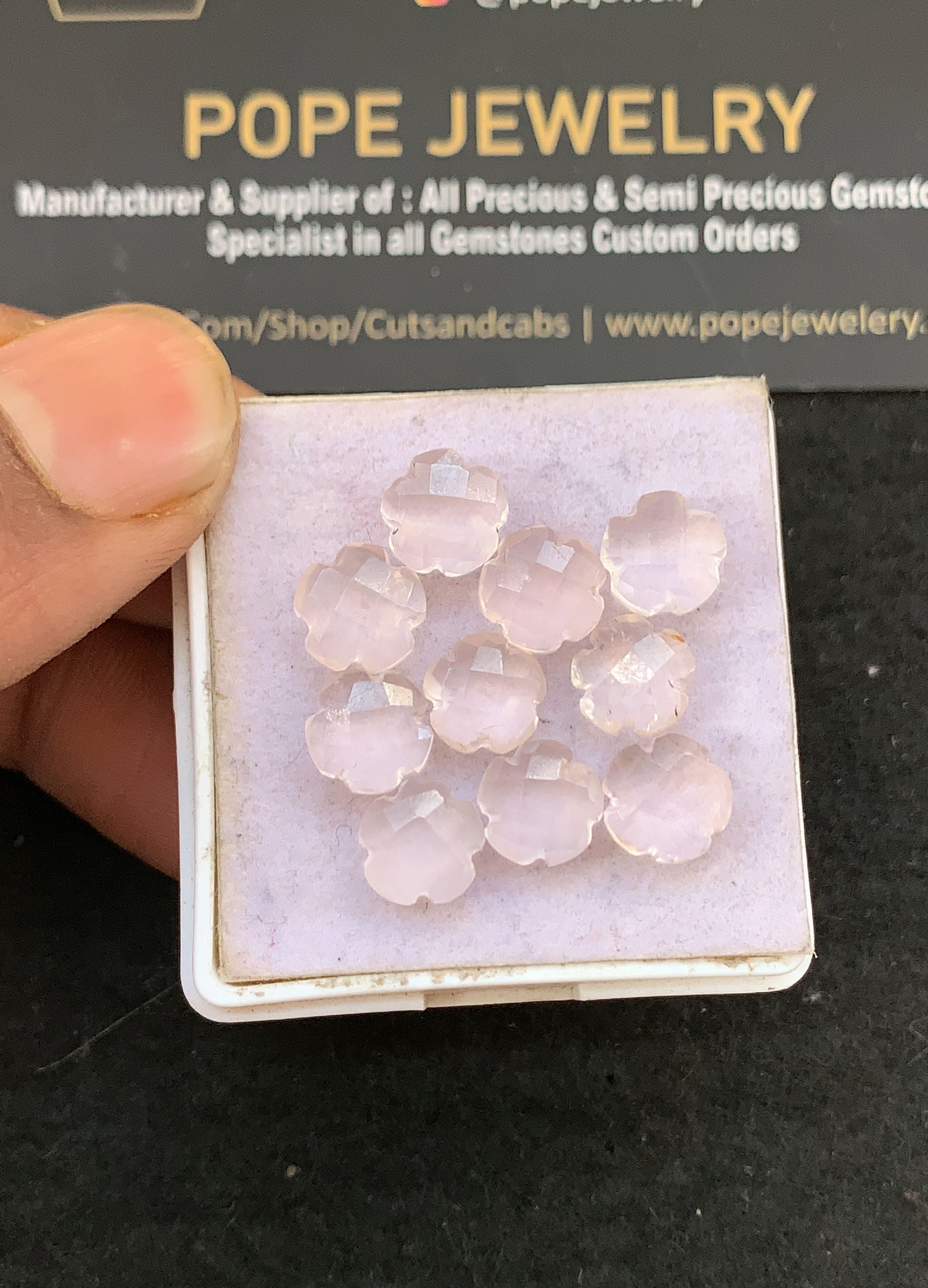 Natural Rose Quartz Gemstone Checker Cut Flower Shape Cabochon 8 MM 10 Pcs Rose Quartz High Quality Gemstone Jewelry Supply V5299