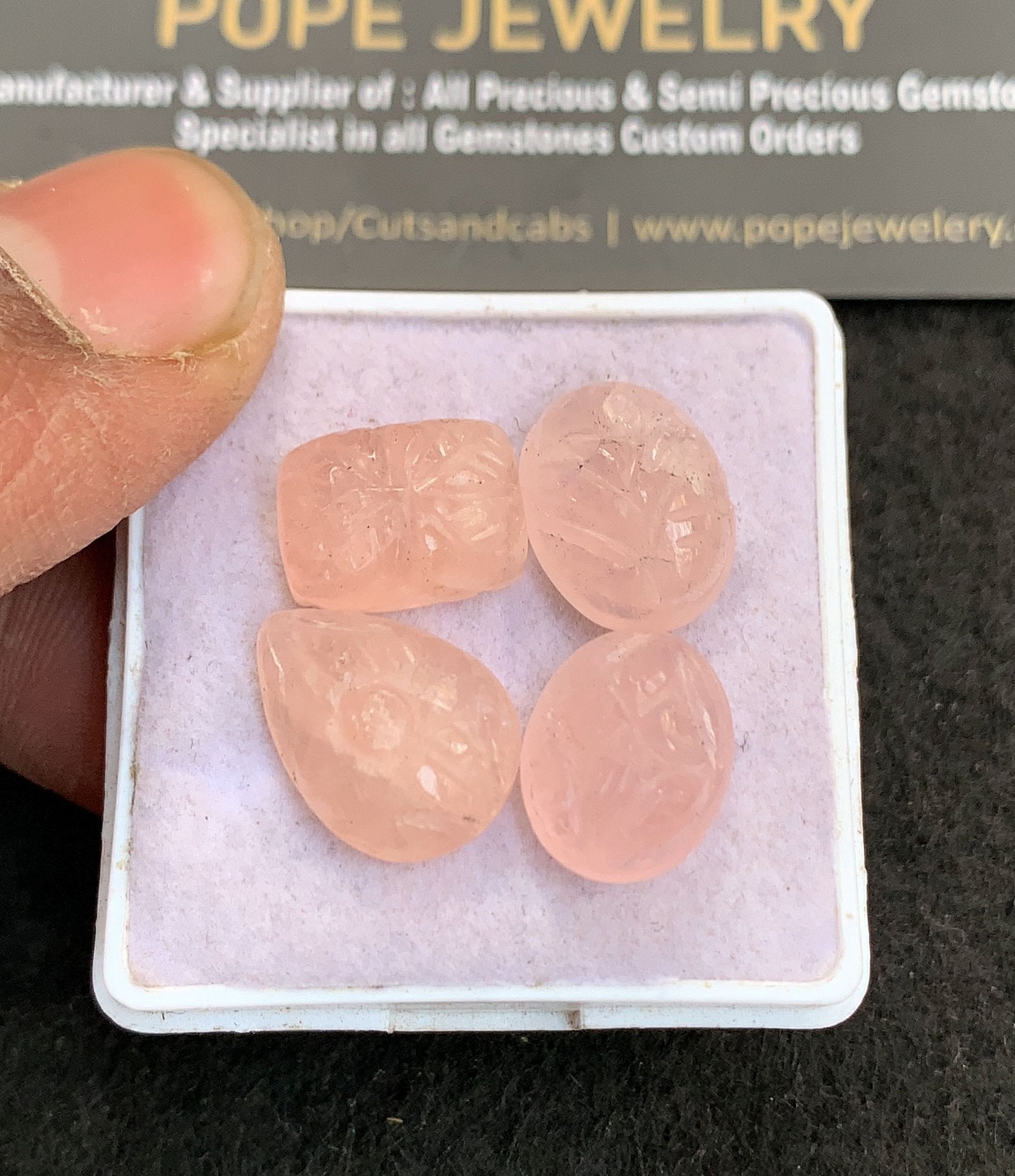 Natural Morganite Gemstone Hand Carved Mix Shape Cabochon High Quality Loose Gemstones For Jewelry Making 13-16 MM Size 4 Pcs V4934