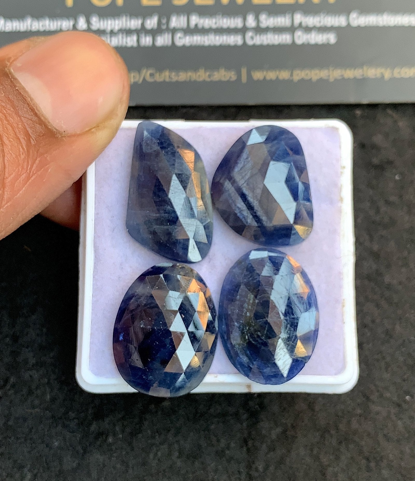 Natural Blue Sapphire Gemstone Rose Cut Mix Shape Cabochon High Quality Loose Gemstones For Jewelry Making 18-22 MM Size 4 Pcs V4743