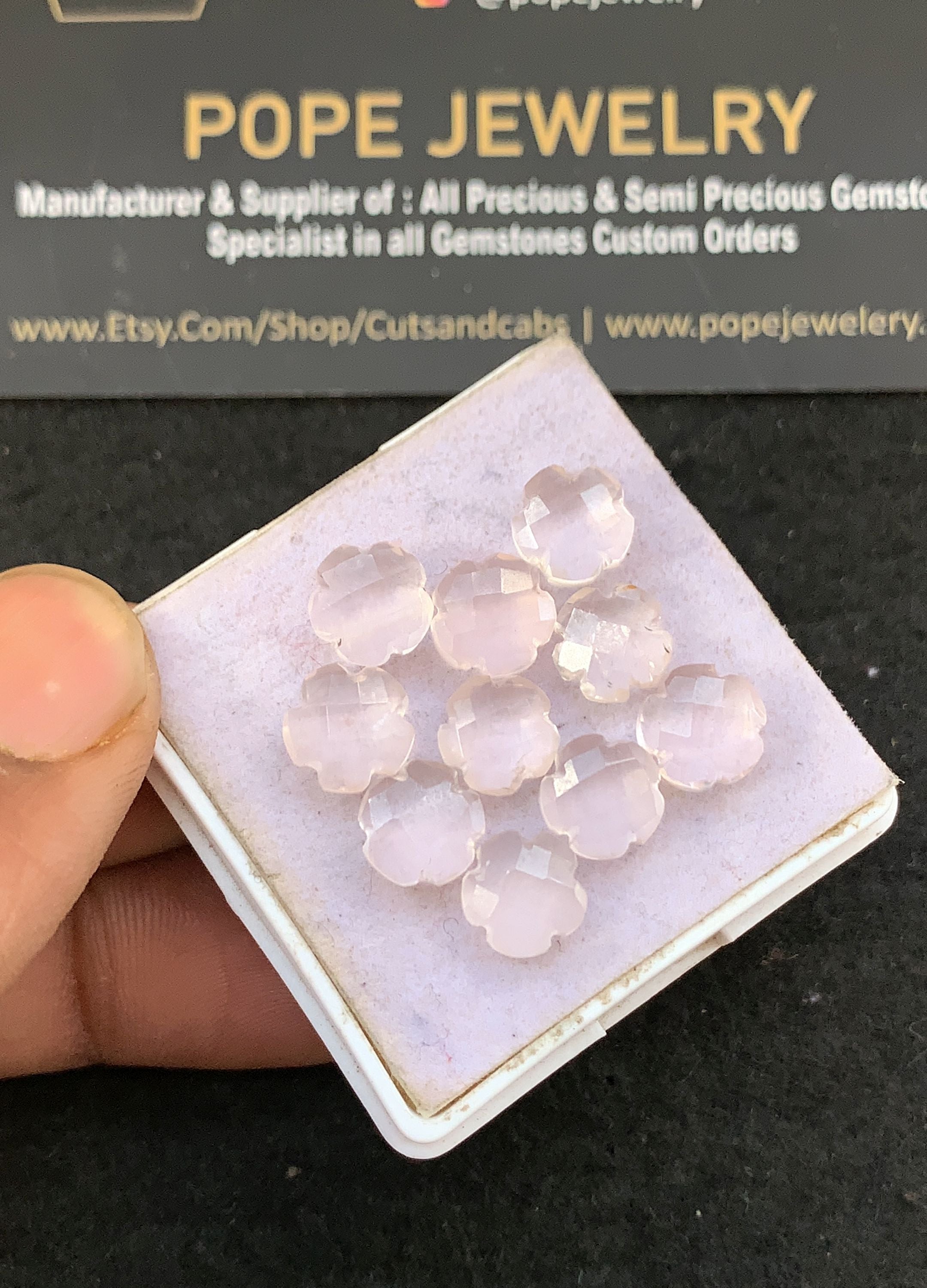 Natural Rose Quartz Gemstone Checker Cut Flower Shape Cabochon 8 MM 10 Pcs Rose Quartz High Quality Gemstone Jewelry Supply V5299