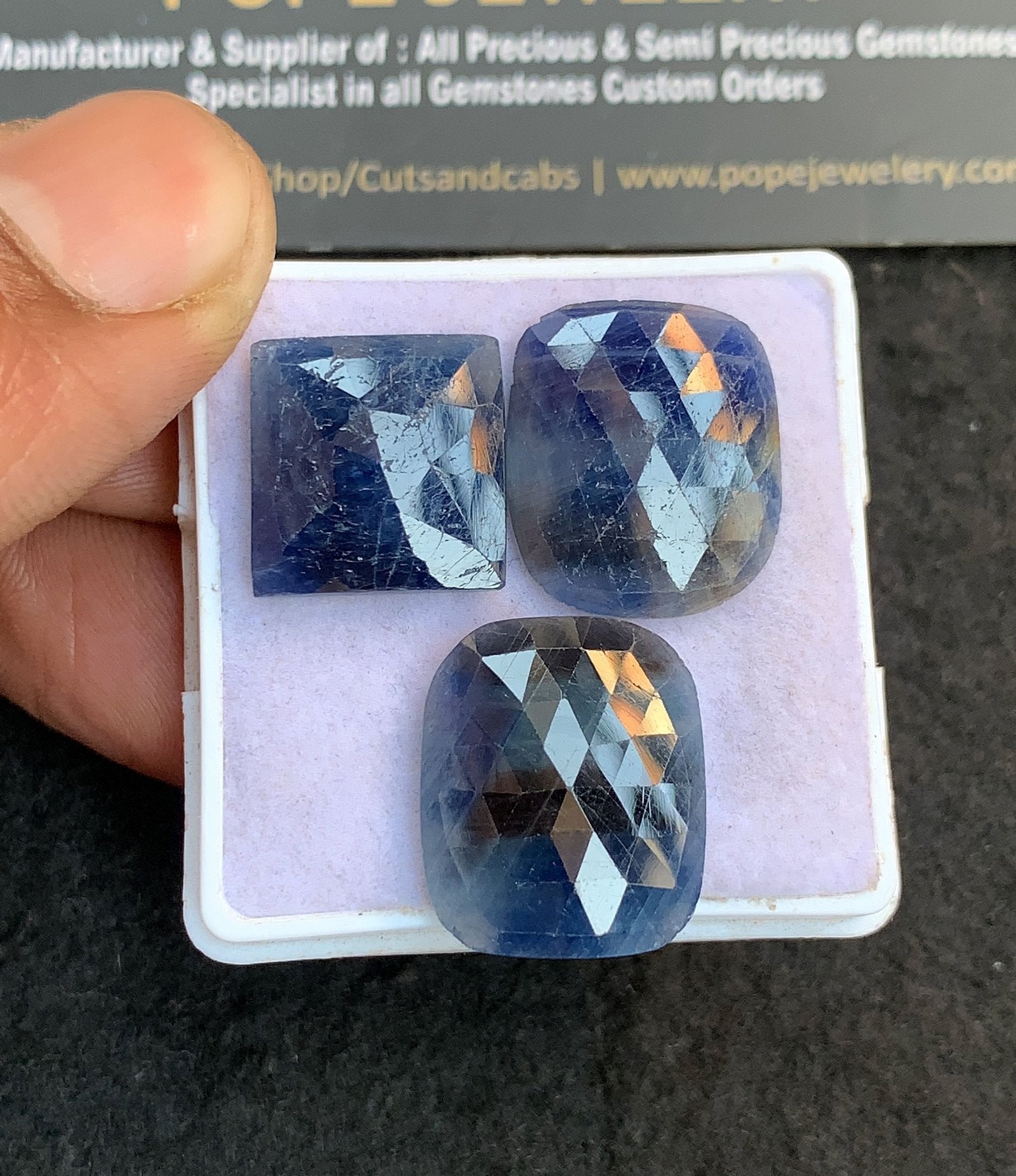Natural Blue Sapphire Gemstone Rose Cut Mix Shape Cabochon High Quality Loose Gemstones For Jewelry Making 15-19 MM Size 3 Pcs V4744