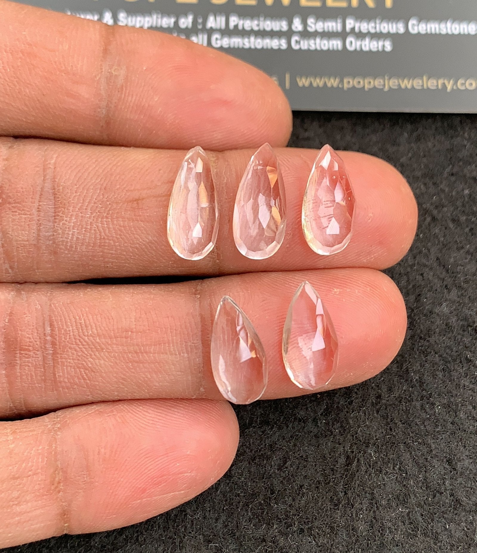 Natural Crystal Gemstone Rose Cut Pear Shape Cabochon High Quality Loose Gemstones For Jewelry Making 15-16 MM Size 5 Pcs V4940