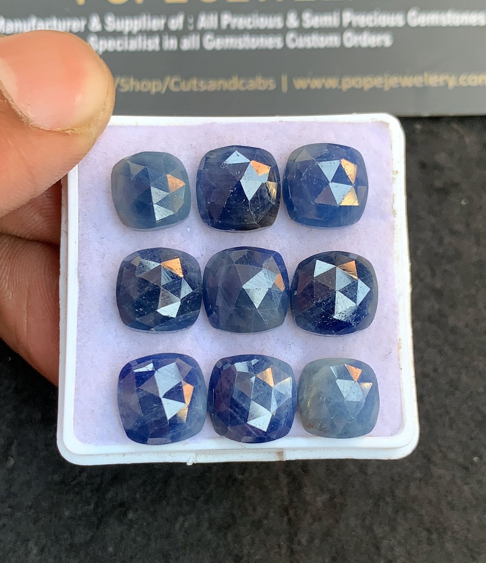 Natural Blue Sapphire Gemstone Rose Cut Cushion Shape Cabochon High Quality Loose Gemstones For Jewelry Making 9-10 MM Size 9 Pcs V4750