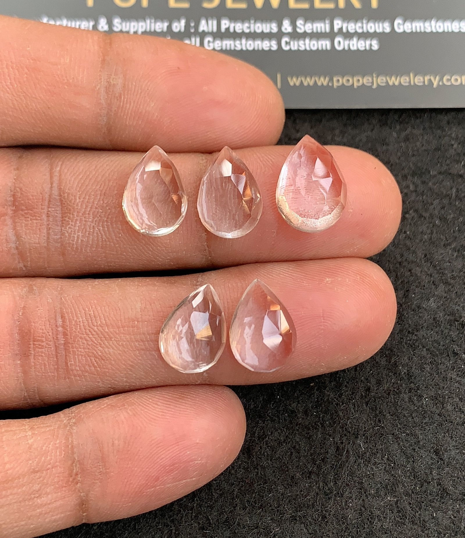 Natural Crystal Gemstone Rose Cut Pear Shape Cabochon High Quality Loose Gemstones For Jewelry Making 13-14 MM Size 5 Pcs V4942