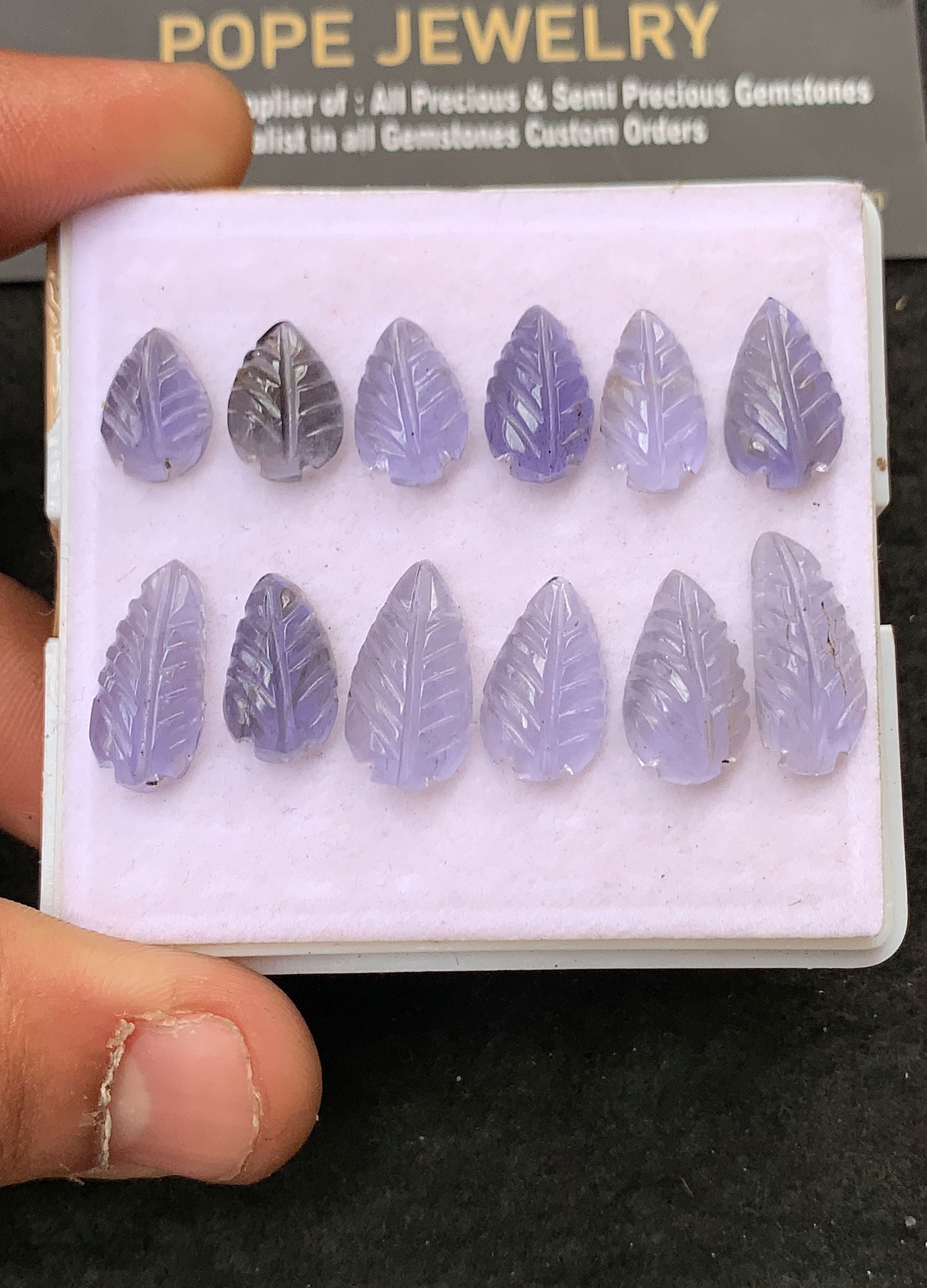 Natural Iolite Hand Carved Leaf Shape Cabochon High Quality Loose Gemstones For Jewelry Making 11-18 MM Size 12 Pcs V5308