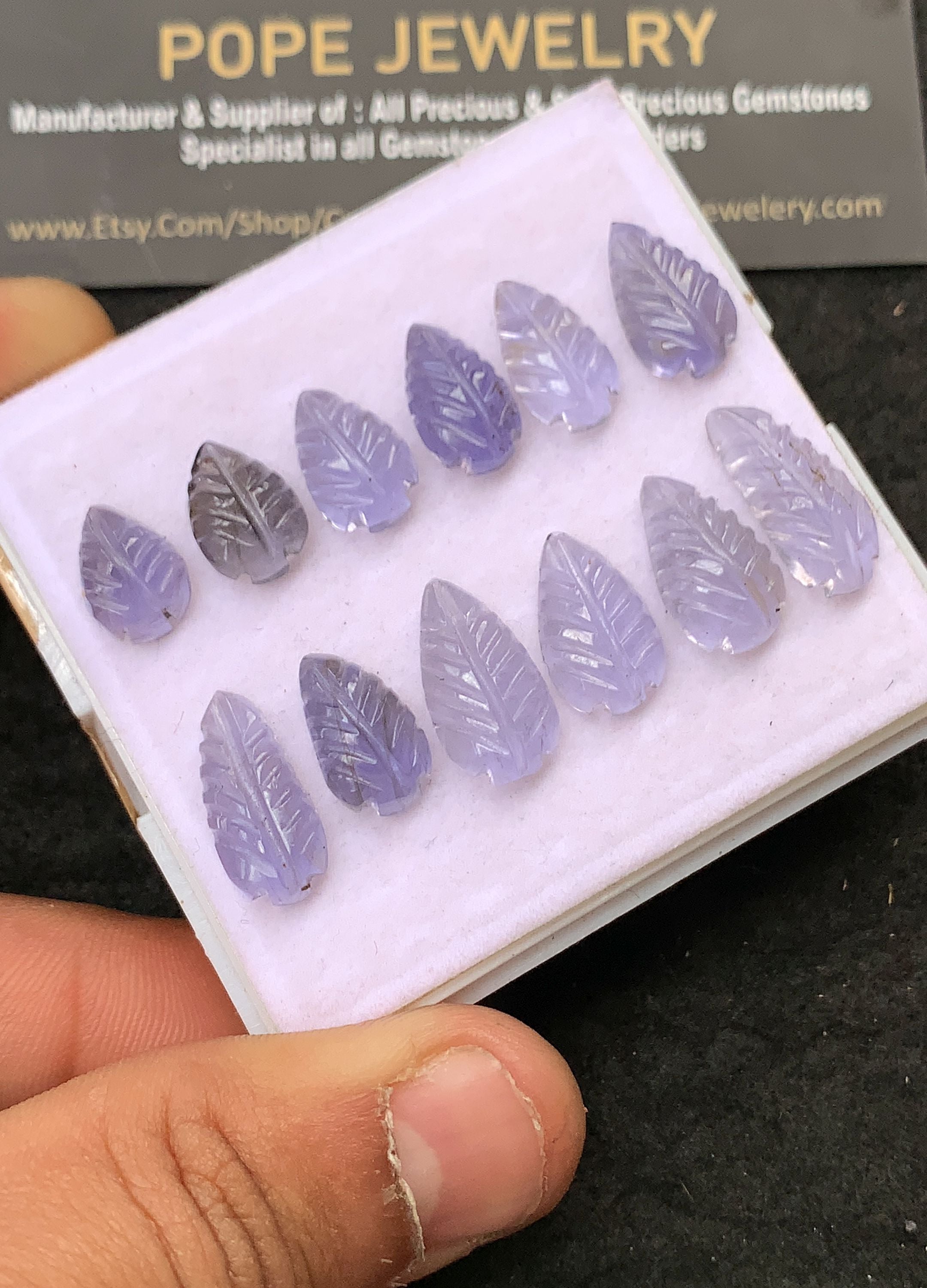 Natural Iolite Hand Carved Leaf Shape Cabochon High Quality Loose Gemstones For Jewelry Making 11-18 MM Size 12 Pcs V5308