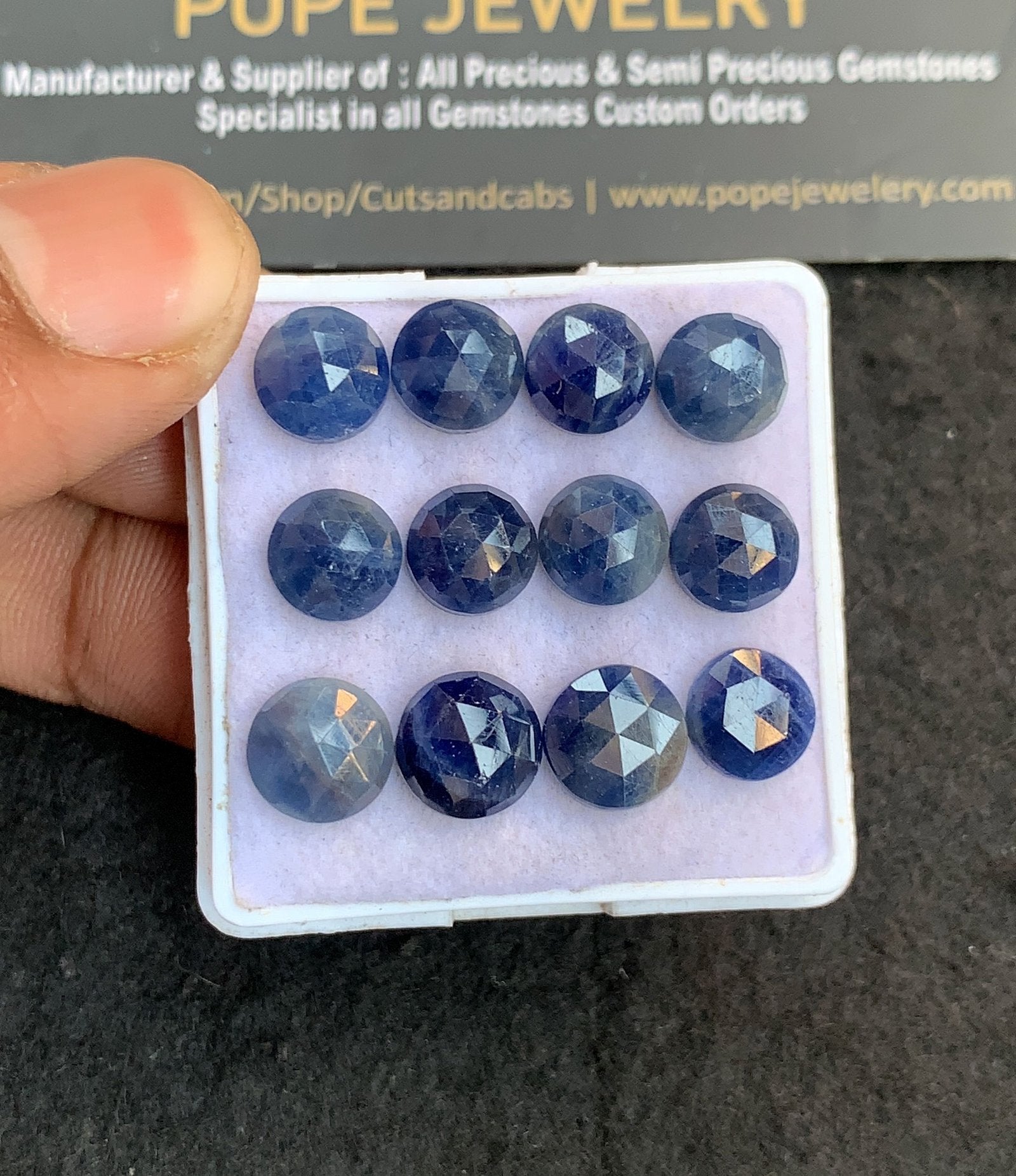 Natural Blue Sapphire Gemstone Rose Cut Round Shape Cabochon High Quality Loose Gemstones For Jewelry Making 7-8 MM Size 12 Pcs V4755