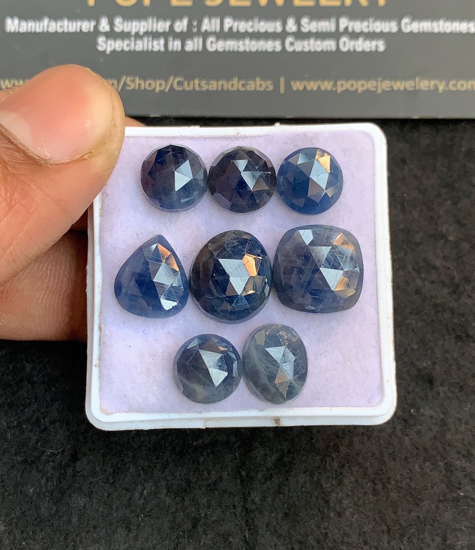 Natural Blue Sapphire Gemstone Rose Cut Mix Shape Cabochon High Quality Loose Gemstones For Jewelry Making 9-12 MM Size 8 Pcs V4757