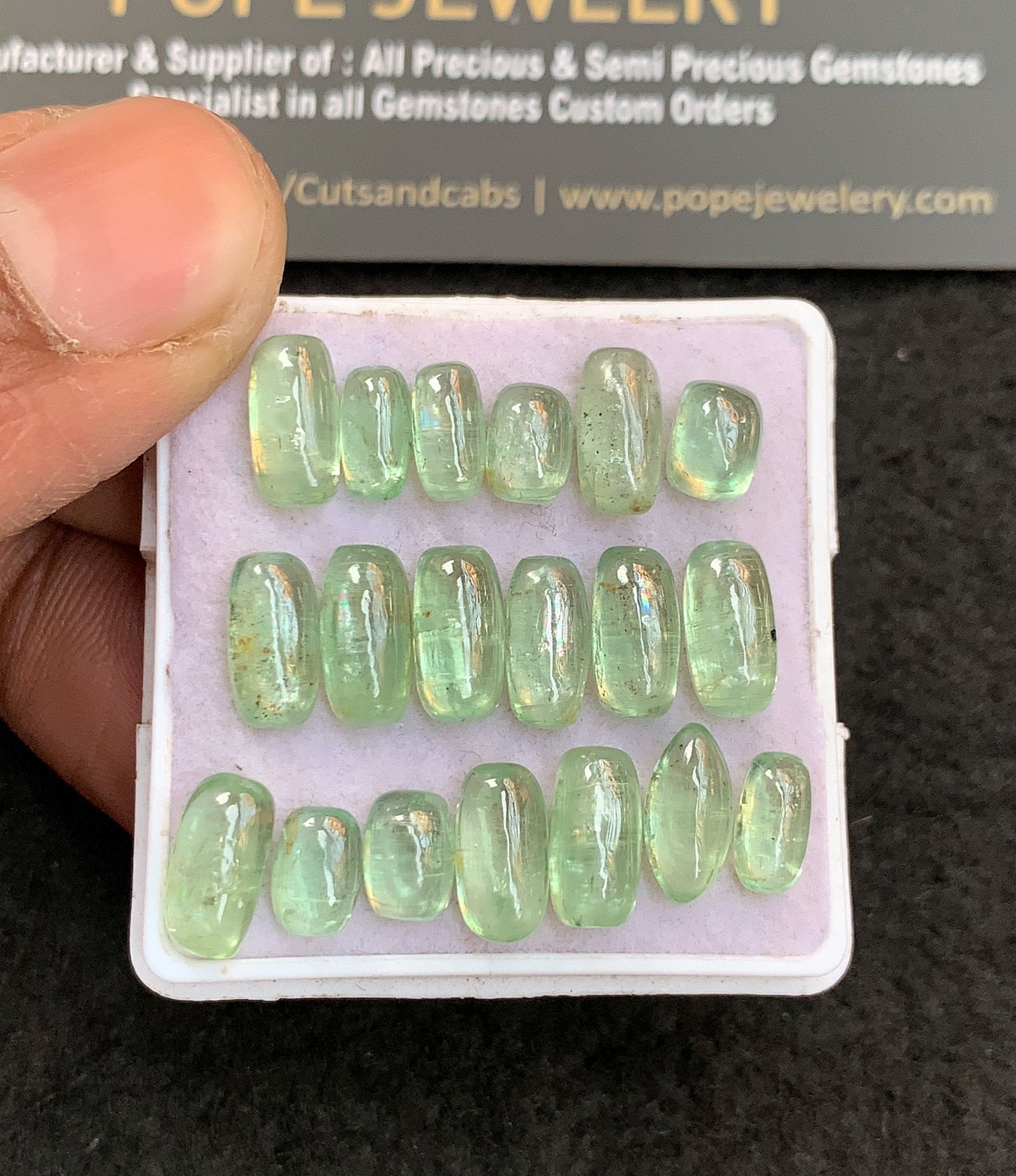 Natural Emerald Green Kyanite Gemstone Smooth Rectangle Shape Cabochon High Quality Loose Gemstone Wholesale Gems 7-10 MM Size 19 Pcs V4771