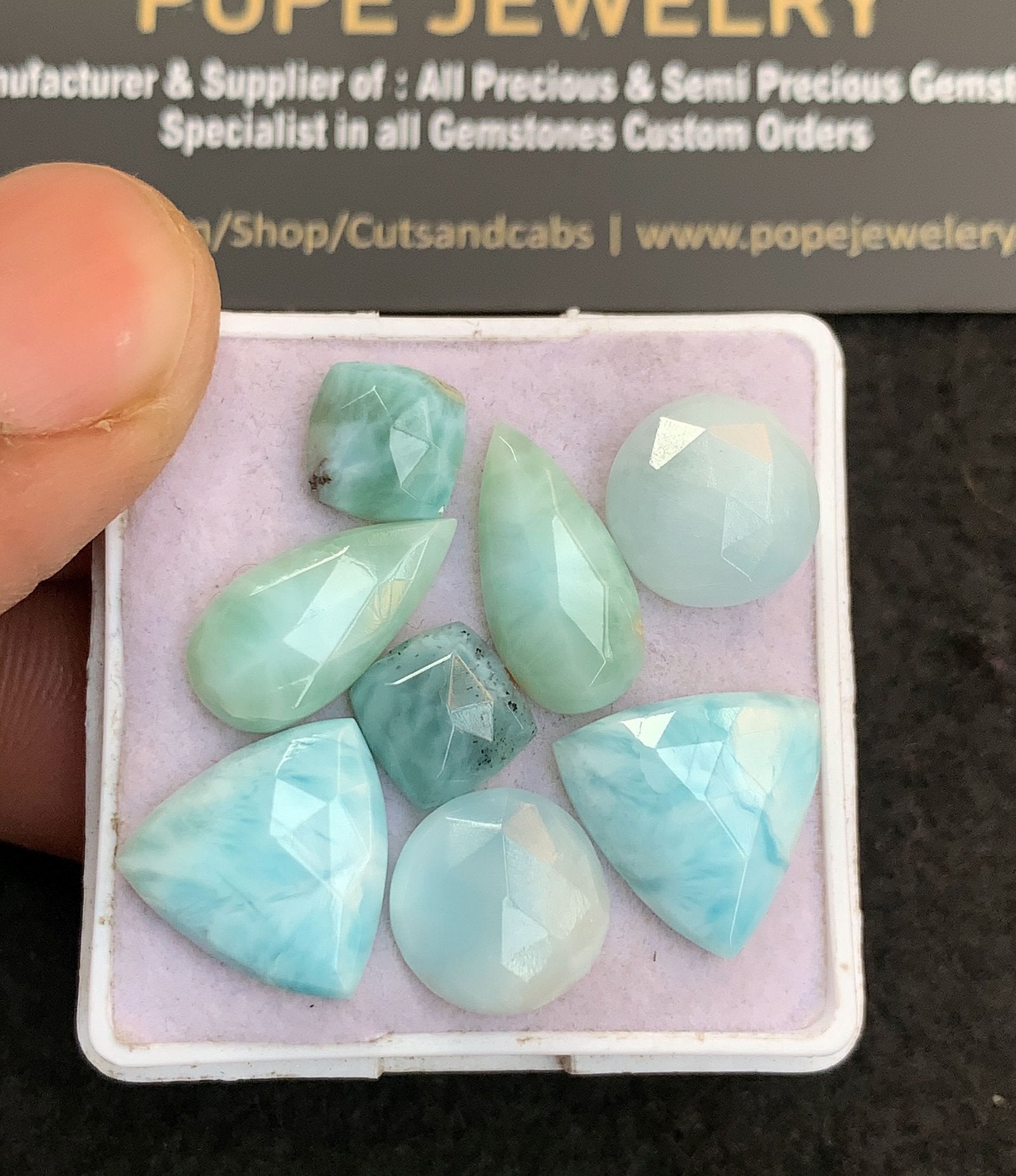 Natural Larimar Gemstone Rose Cut Mix Shape Cabochon High Quality Loose Gemstones For Jewelry Making 8-16 MM Size 8 Pcs V4777