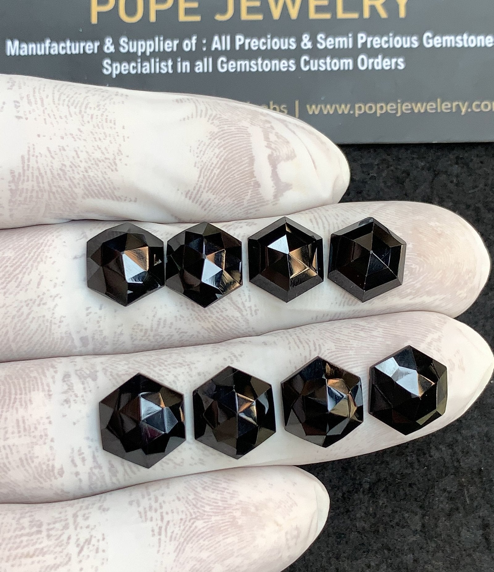 Natural Black Spinel Gemstone Rose Cut Hexagon Shape Cabochon High Quality Loose Gemstones For Jewelry Making 11-12 MM Size 8 Pcs V4404
