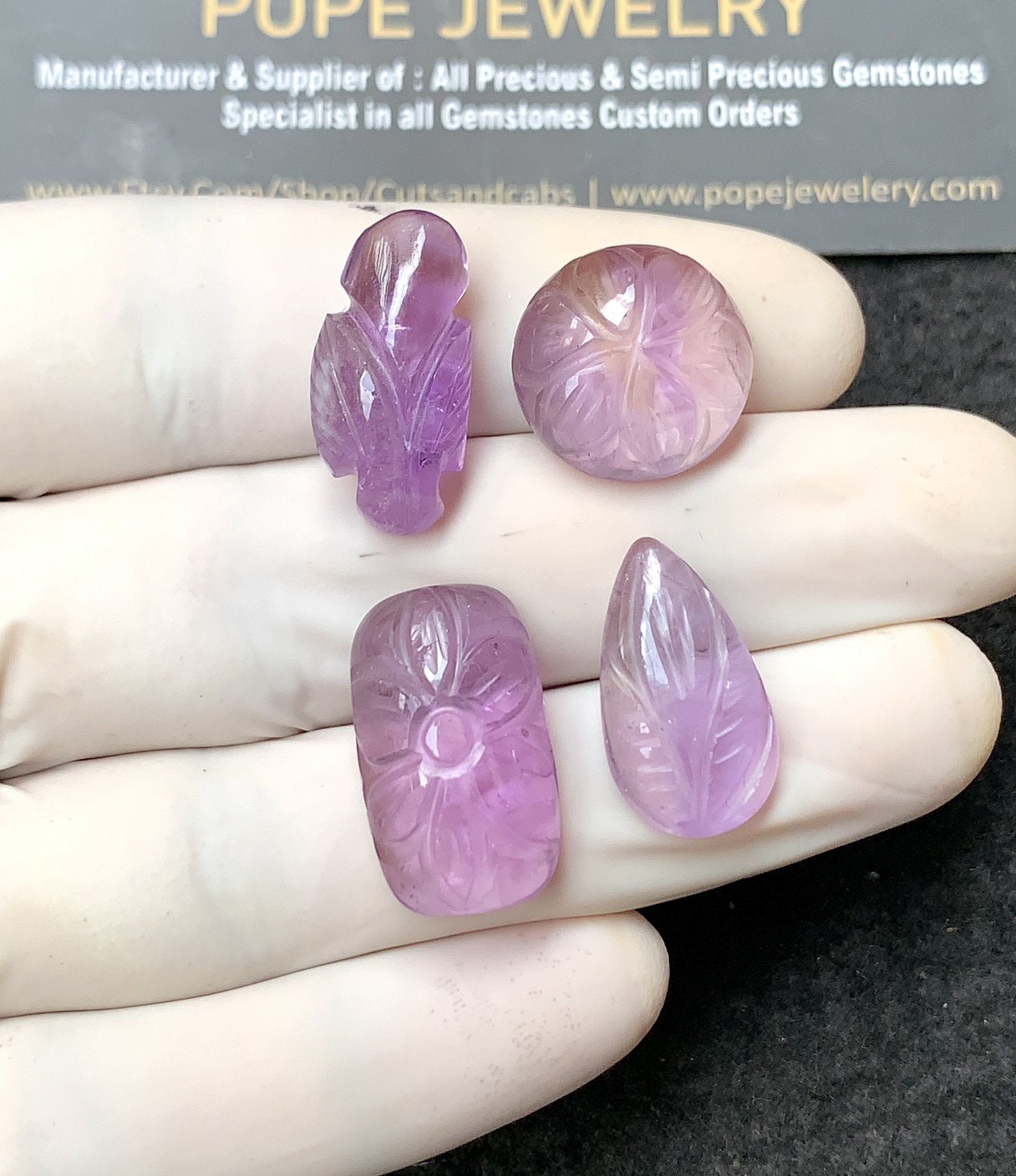 Natural Amethyst Gemstone Hand Carved Cut Mix Shape Cabochon High Quality Loose Gemstones For Jewelry Making 16-21 MM Size 4 Pcs V2792
