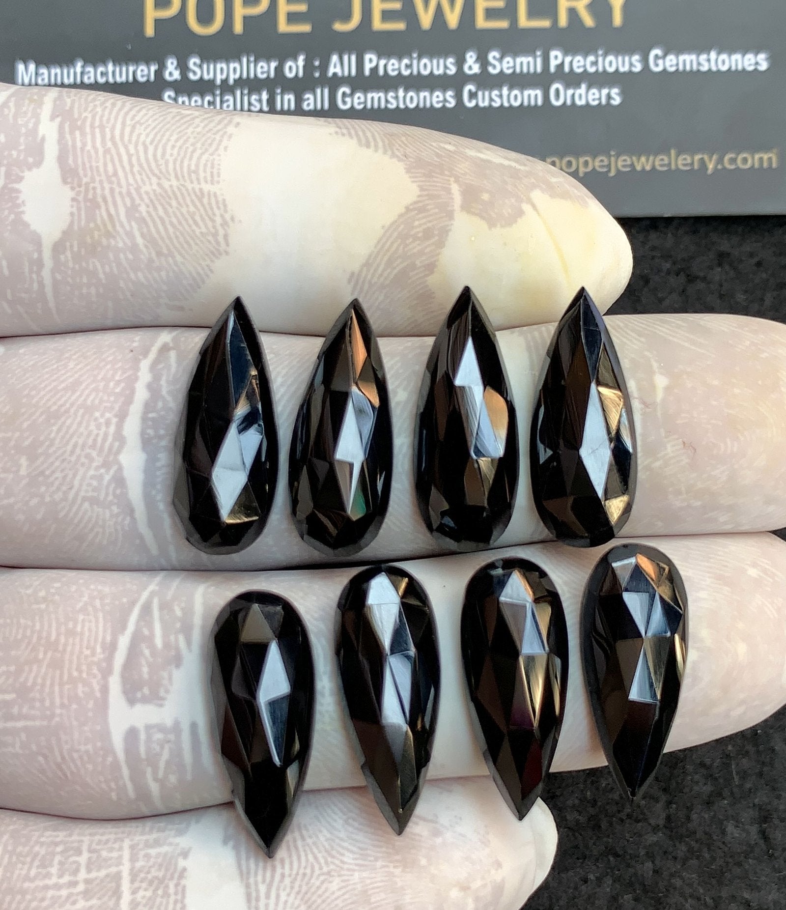 Natural Black Spinel Gemstone Rose Cut Pear Shape Cabochon High Quality Loose Gemstones For Jewelry Making 20x8 MM Size 8 Pcs V4410