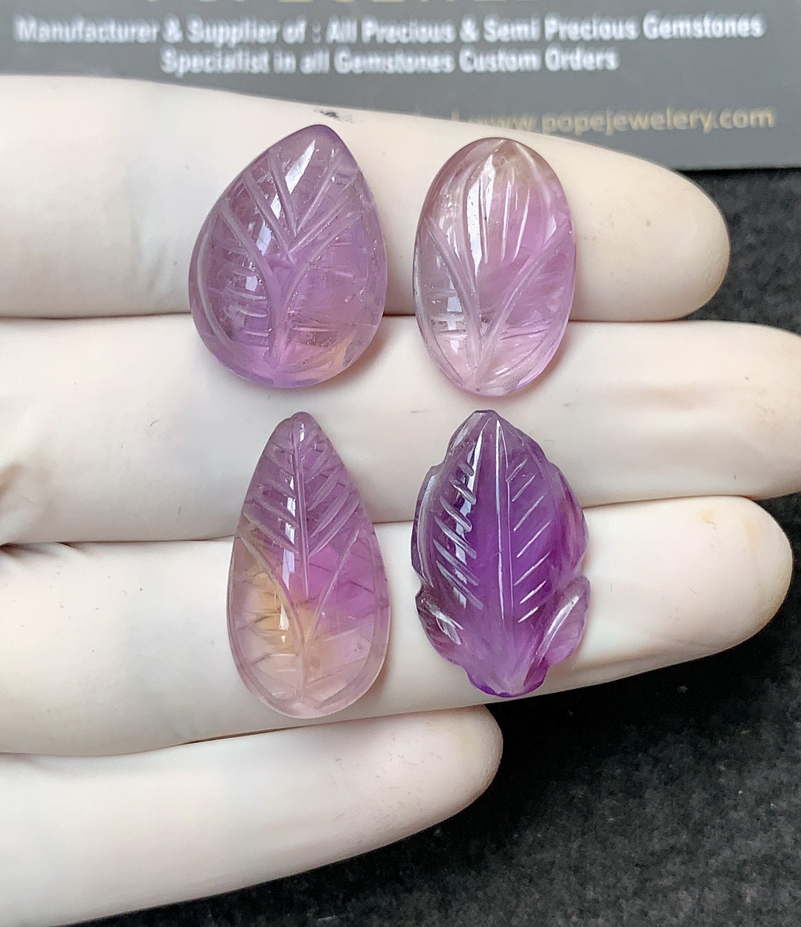 Natural Amethyst Gemstone Hand Carved Cut Mix Shape Cabochon High Quality Loose Gemstones For Jewelry Making 21-24 MM Size 4 Pcs V2793