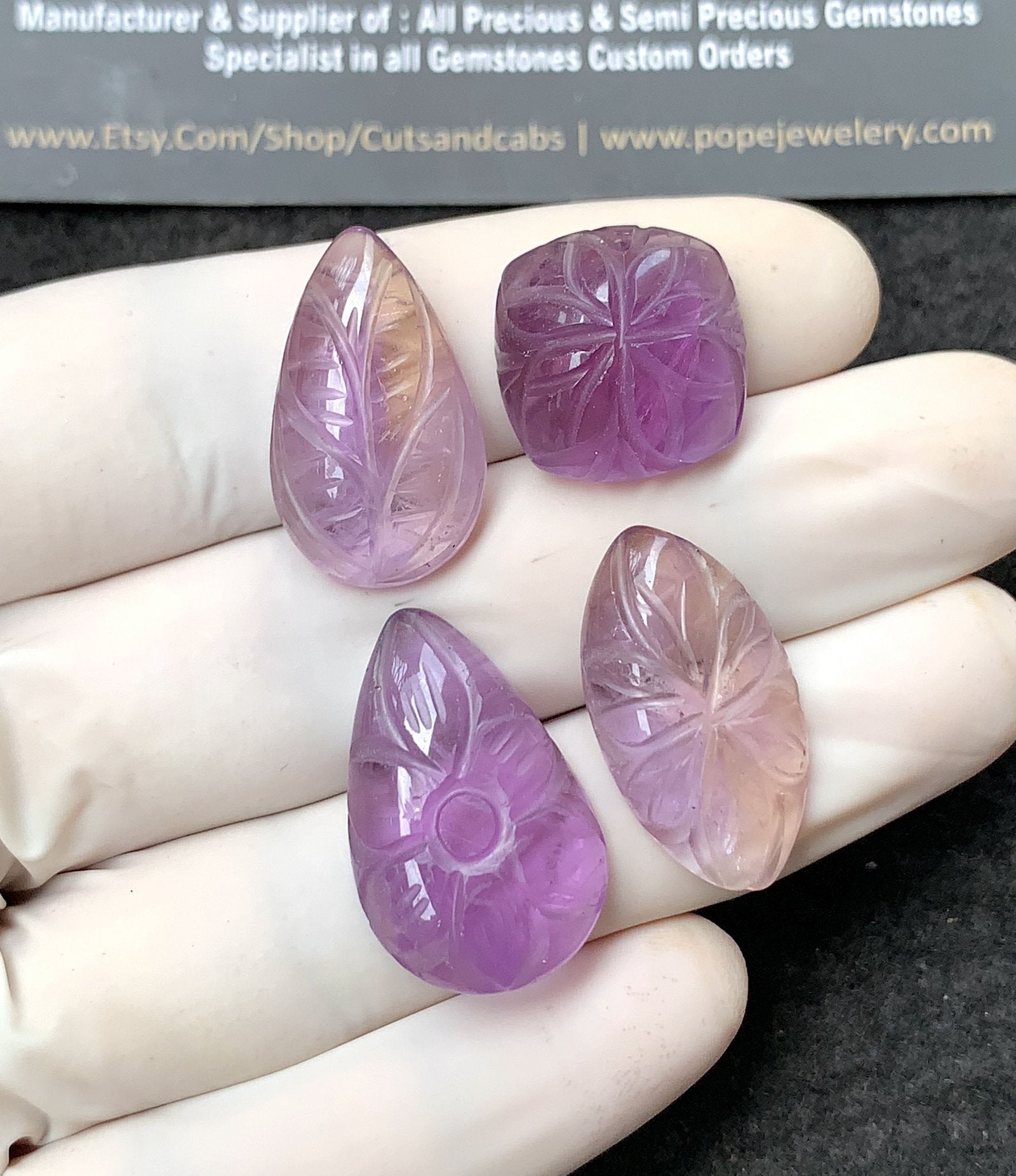 Natural Amethyst Gemstone Hand Carved Cut Mix Shape Cabochon High Quality Loose Gemstones For Jewelry Making 16-25 MM Size 4 Pcs V2795