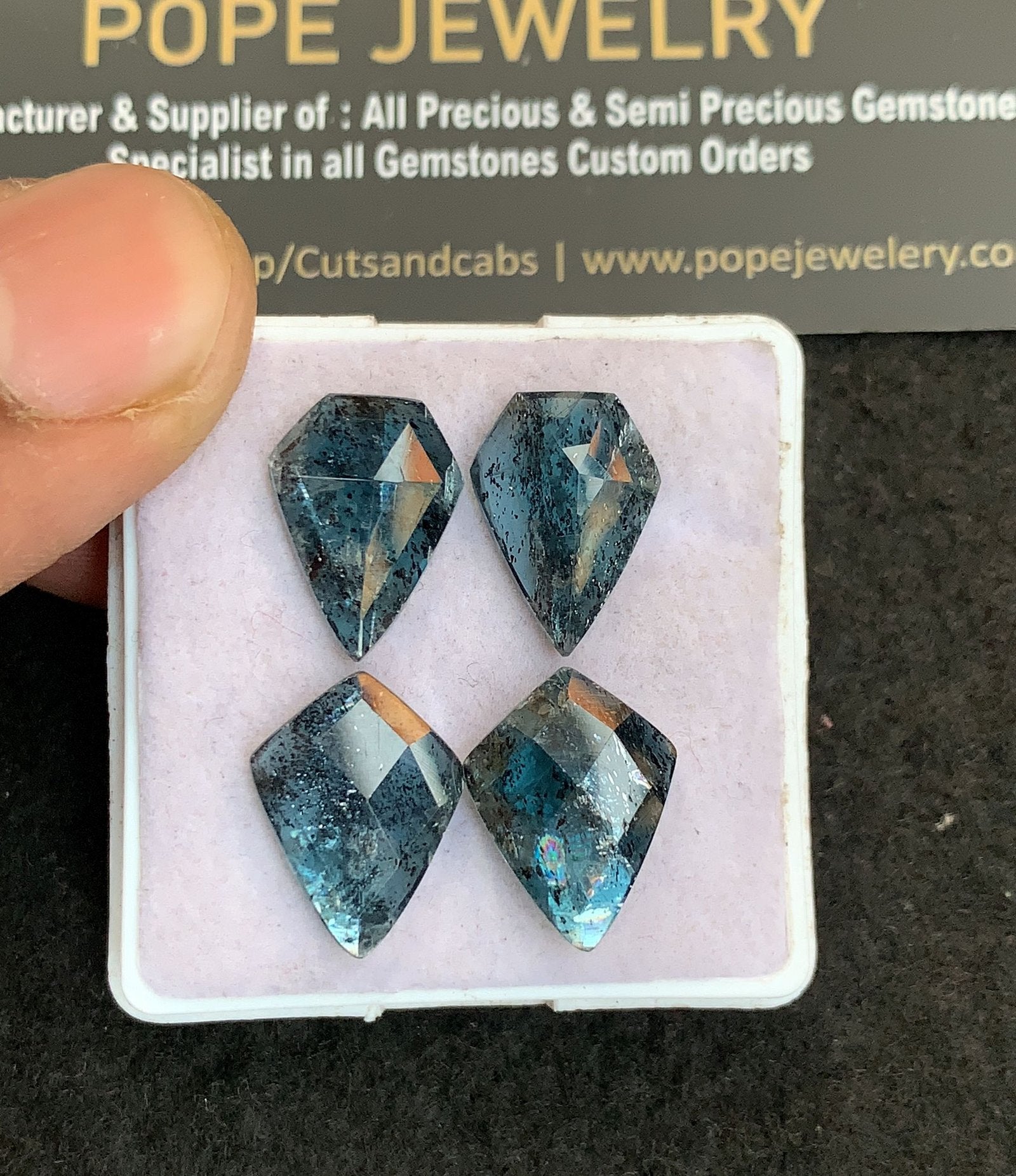 Natural Teal Green Kyanite Gemstone Rose Cut Fancy Shape Cabochon High Quality Loose Gemstones For Jewelry Making 15-16 MM Size 4 Pcs V4795