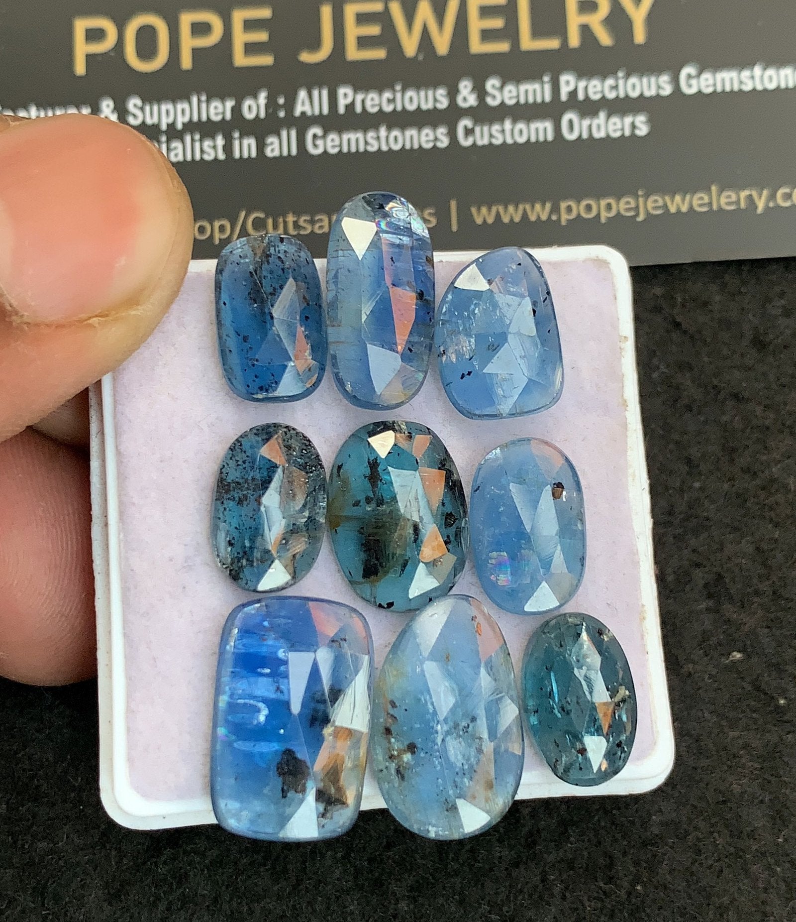 Natural Teal Green Kyanite Gemstone Rose Cut Fancy Shape Cabochon High Quality Loose Gemstones For Jewelry Making 12-17 MM Size 9 Pcs V4796