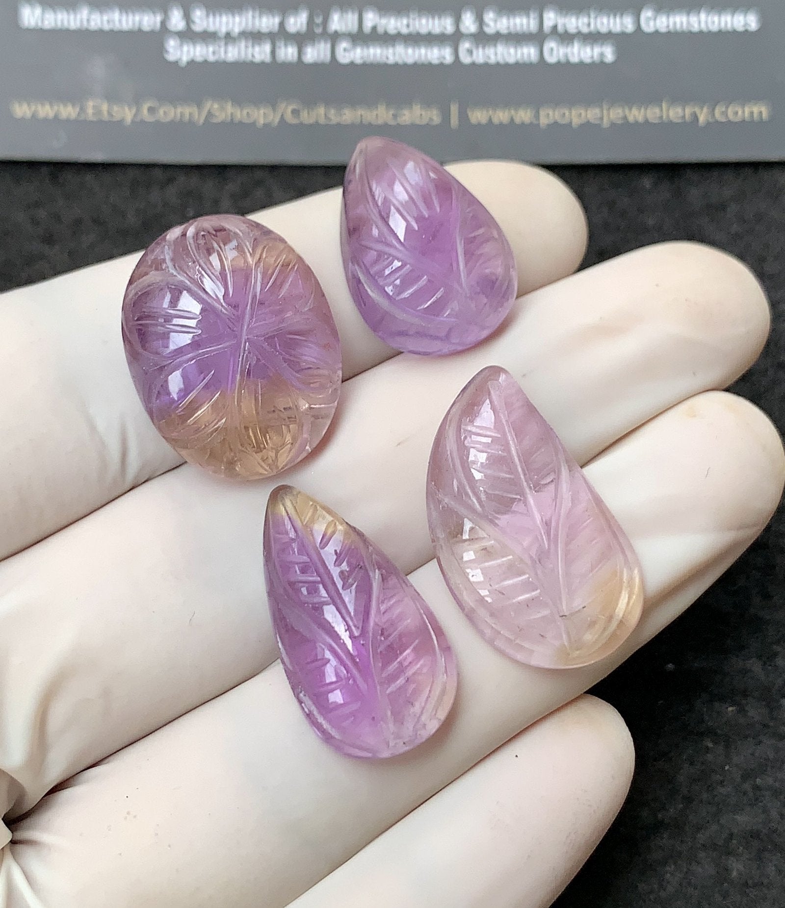 Natural Amethyst Gemstone Hand Carved Cut Mix Shape Cabochon High Quality Loose Gemstones For Jewelry Making 20-25MM Size 4 Pcs V2797