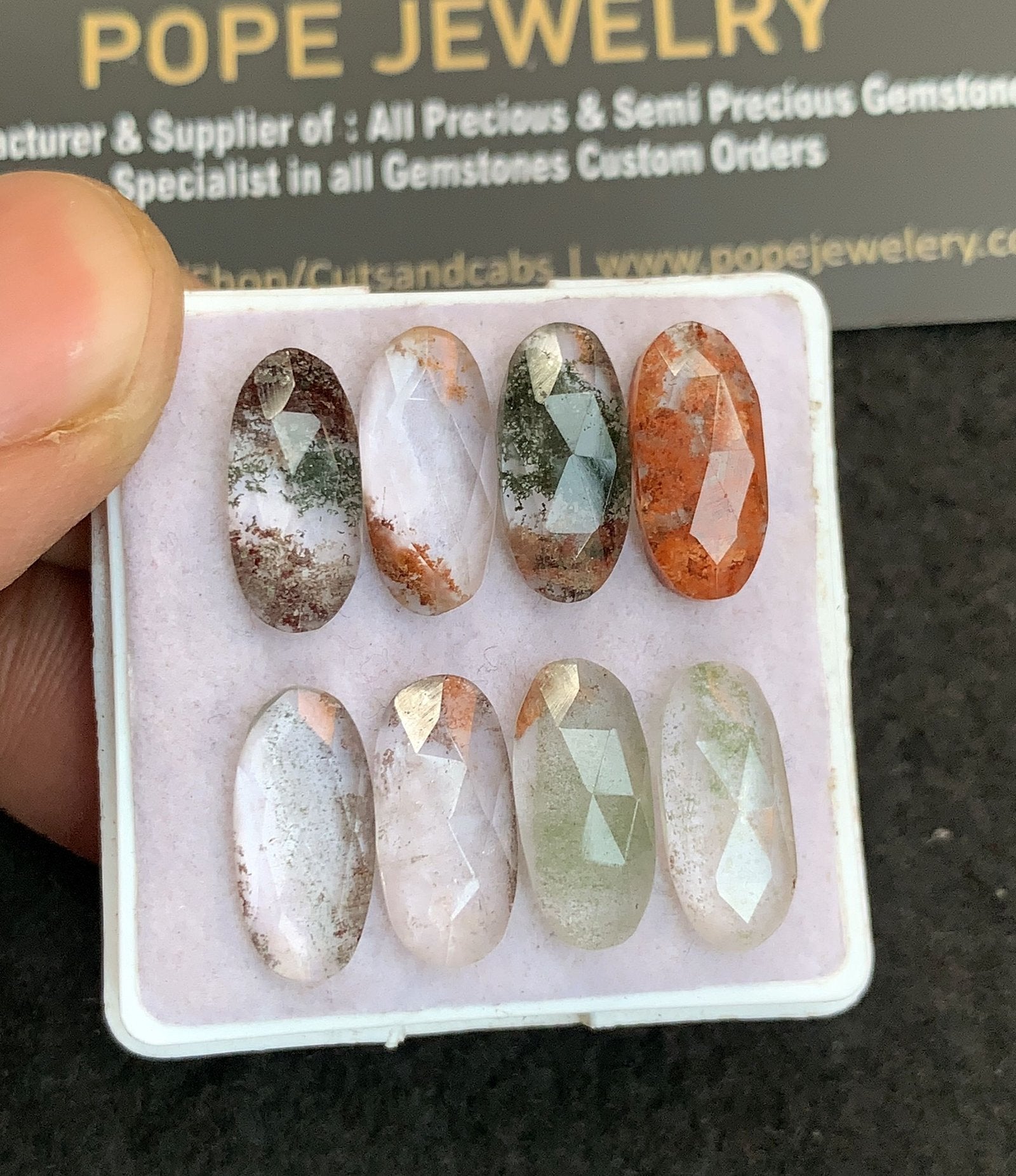 Natural Herkimer Lodolite Gemstone Rose Cut Oval Shape Cabochon High Quality Loose Gemstones For Jewelry Making 15x7 MM Size 8 Pcs V4797