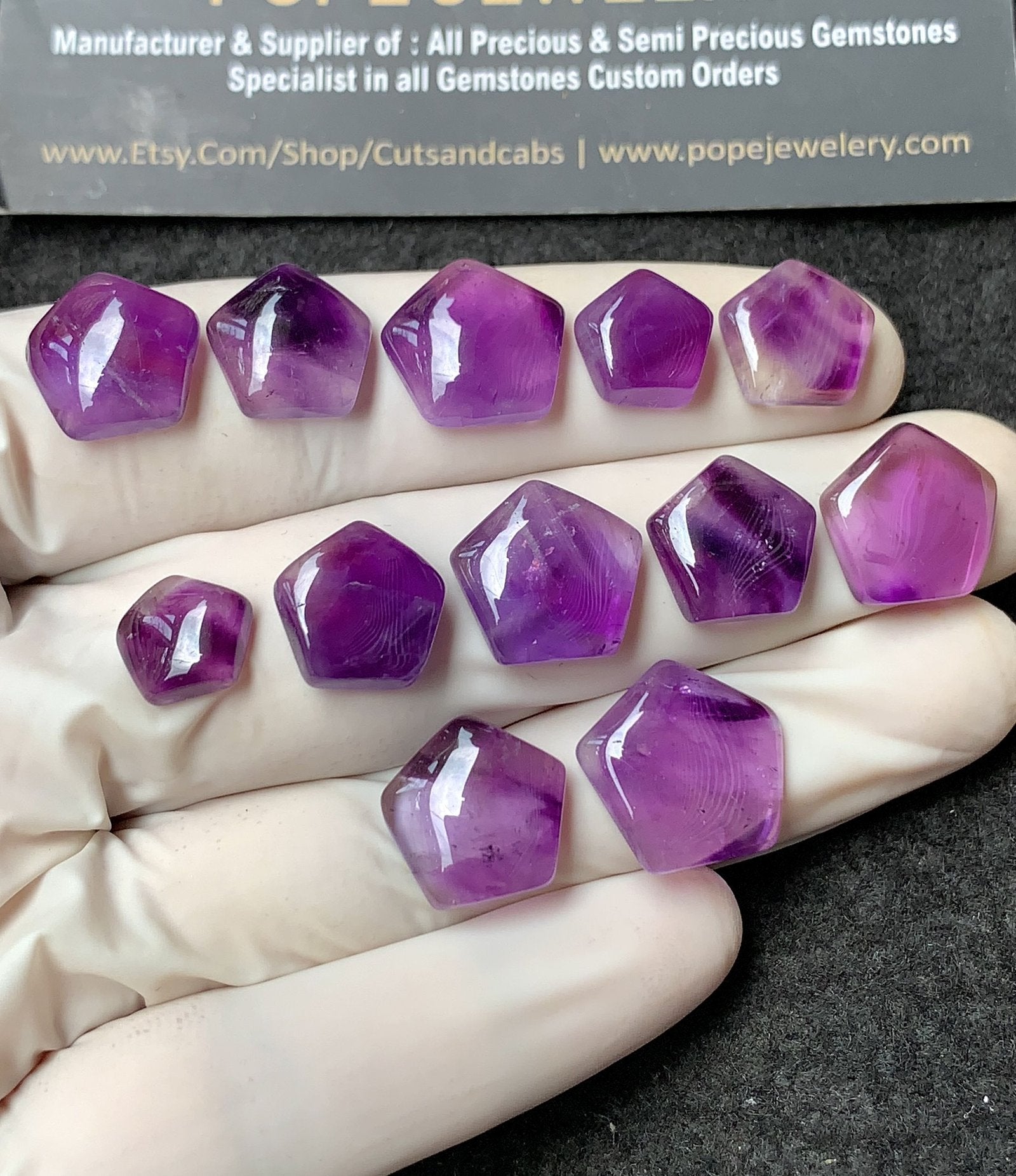 Natural Amethyst Gemstone Smooth Hexagon Shape Cabochon High Quality Loose Gemstones For Jewelry Making 9-16 MM Size 12 Pcs V2800
