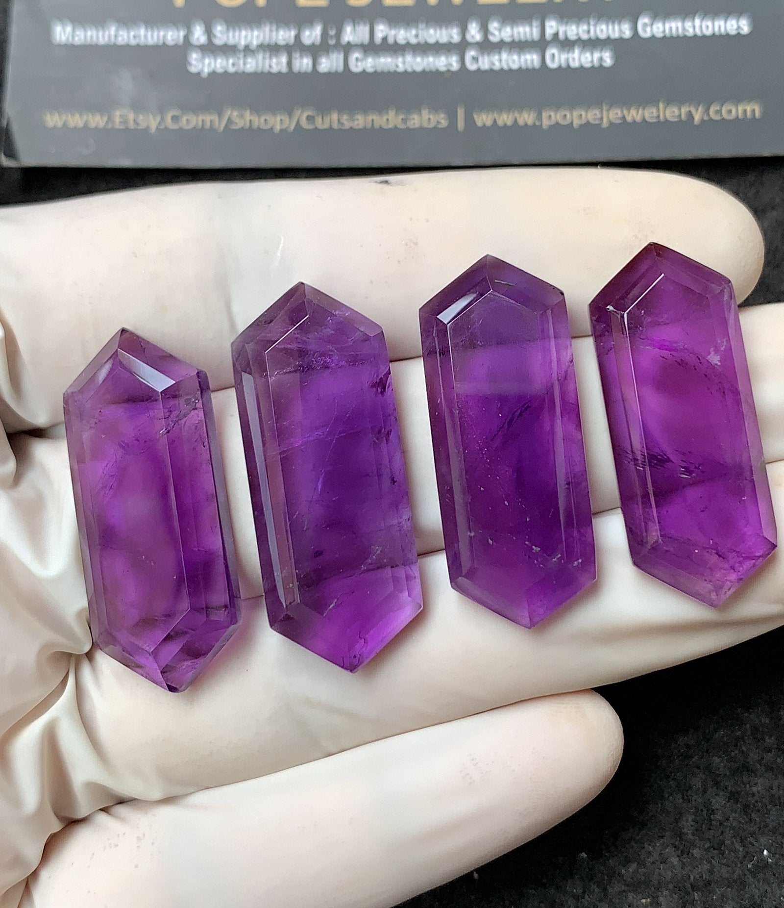 Natural Amethyst Gemstone Step Cut Hexagon Shape Cabochon High Quality Loose Gemstones For Jewelry Making 31-34 MM Size 4 Pcs V2801