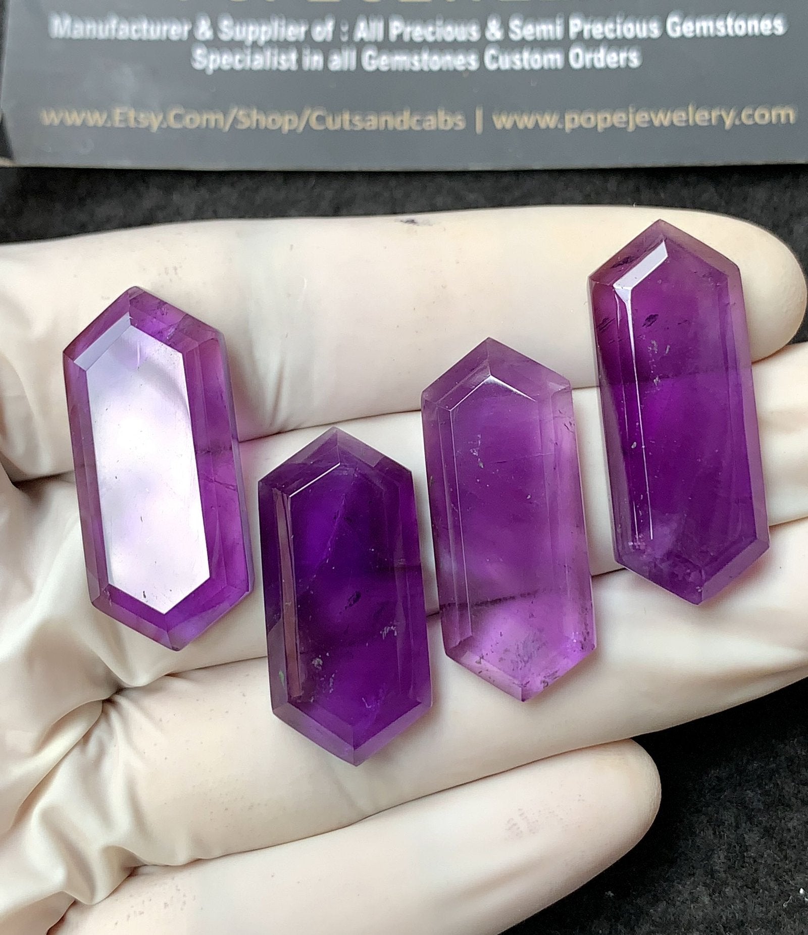 Natural Amethyst Gemstone Step Cut Hexagon Shape Cabochon High Quality Loose Gemstones For Jewelry Making 28-33 MM Size 4 Pcs V2803