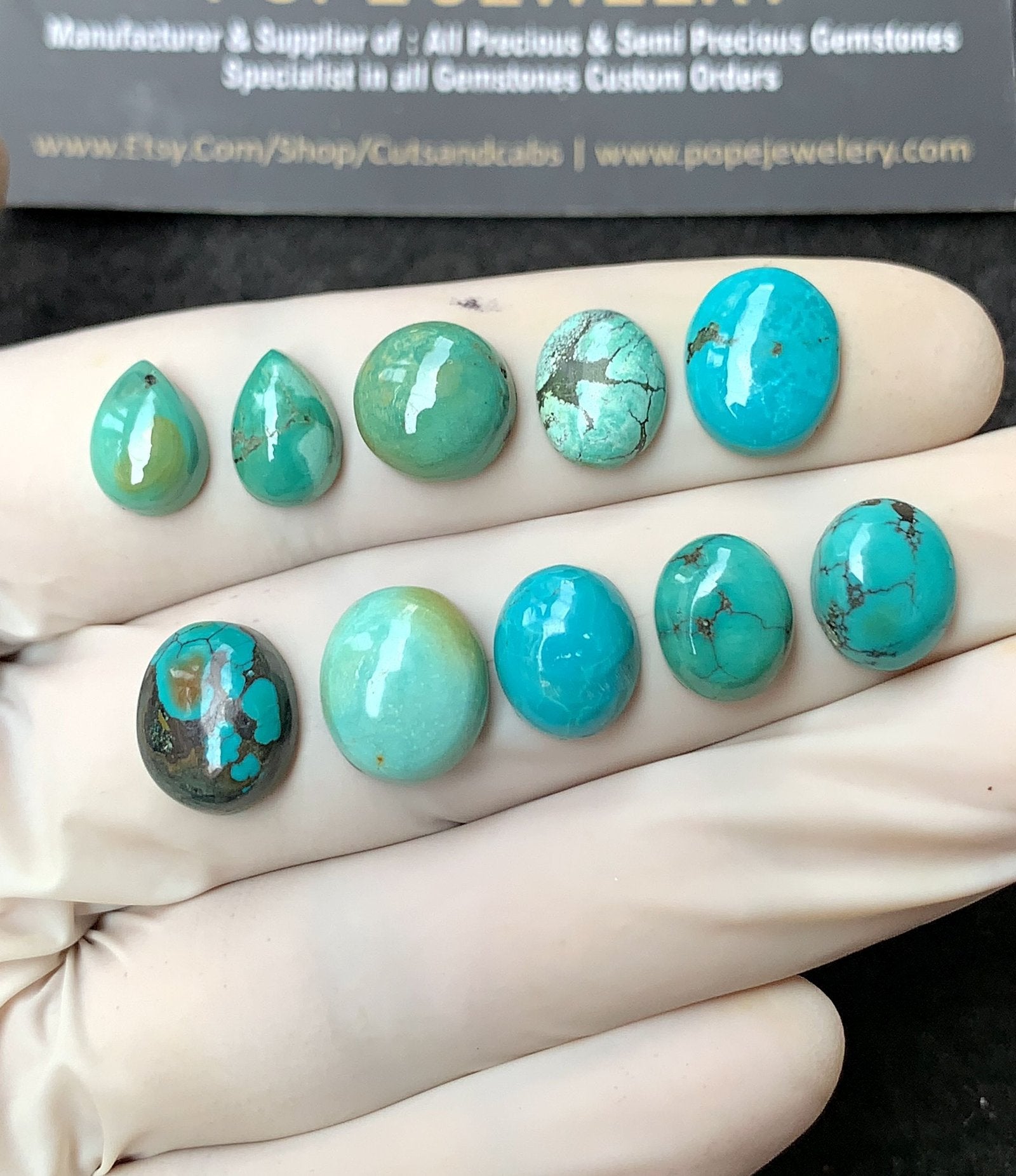 Natural Tibetan Turquoise Gemstone Smooth Mix Shape Cabochon High Quality Loose Gemstones For Jewelry Making 10-12 MM Size 10 Pcs V2805