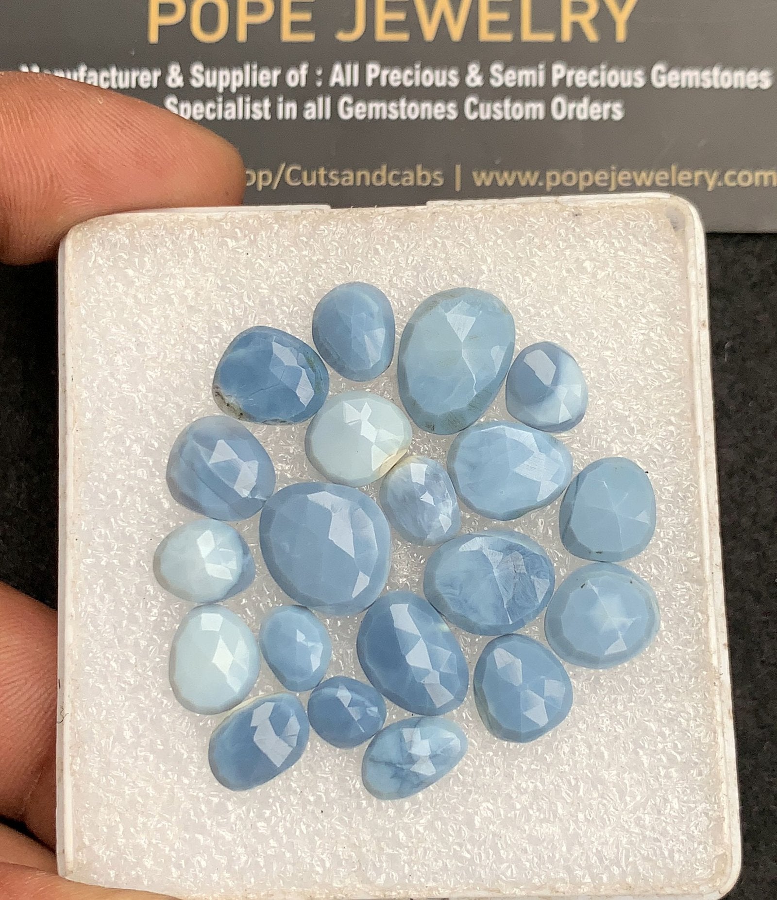 Natural Peruvian Blue Opal Gemstone Rose Cut Fancy Shape Cabochon High Quality Loose Gemstones For Jewelry Making 10-18 MM Size 10 Pcs V4430