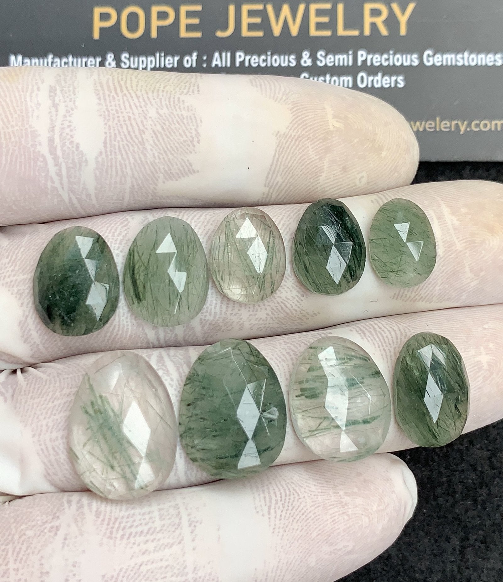 Natural Green Rutile Gemstone Rose Cut fancy Shape Cabochon High Quality Loose Gemstones For Jewelry Making 12-17 MM Size 9 Pcs V4437