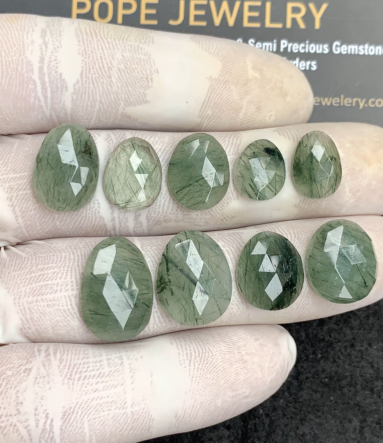 Natural Green Rutile Gemstone Rose Cut fancy Shape Cabochon High Quality Loose Gemstones For Jewelry Making 10-17 MM Size 9 Pcs V4438