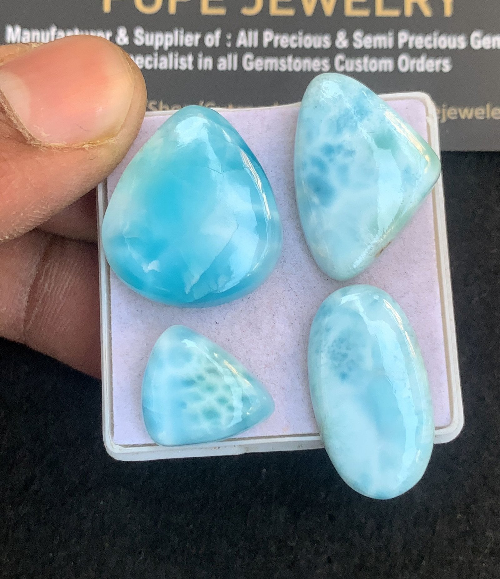 Natural Larimar Gemstone Smooth Mix Shape Cabochon High Quality Loose Gemstones For Jewelry Making 15-24 MM Size 4 Pcs V4801