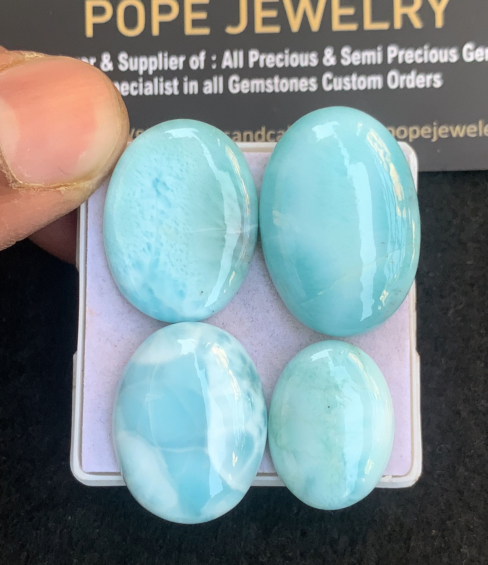 Natural Larimar Gemstone Smooth Oval Shape Cabochon High Quality Loose Gemstones For Jewelry Making 19-27 MM Size 4 Pcs V4802