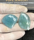 Natural Aquamarine Gemstone Rose Cut Fancy Shape Cabochon High Quality Loose Gemstones For Jewelry Making 26-38 MM Size 2 Pcs V4444