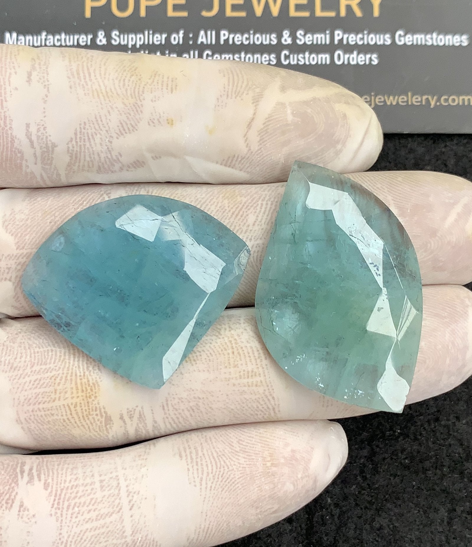 Natural Aquamarine Gemstone Rose Cut Fancy Shape Cabochon High Quality Loose Gemstones For Jewelry Making 26-38 MM Size 2 Pcs V4444