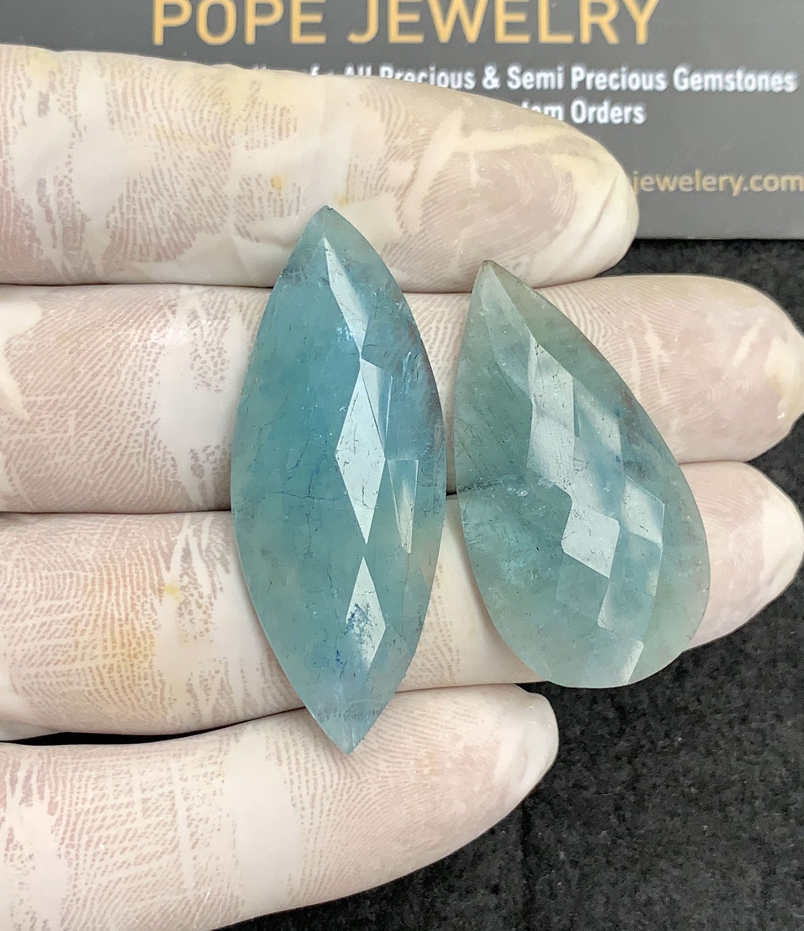 Natural Aquamarine Gemstone Rose Cut Mix Shape Cabochon High Quality Loose Gemstones For Jewelry Making 38-46 MM Size 2 Pcs V4445