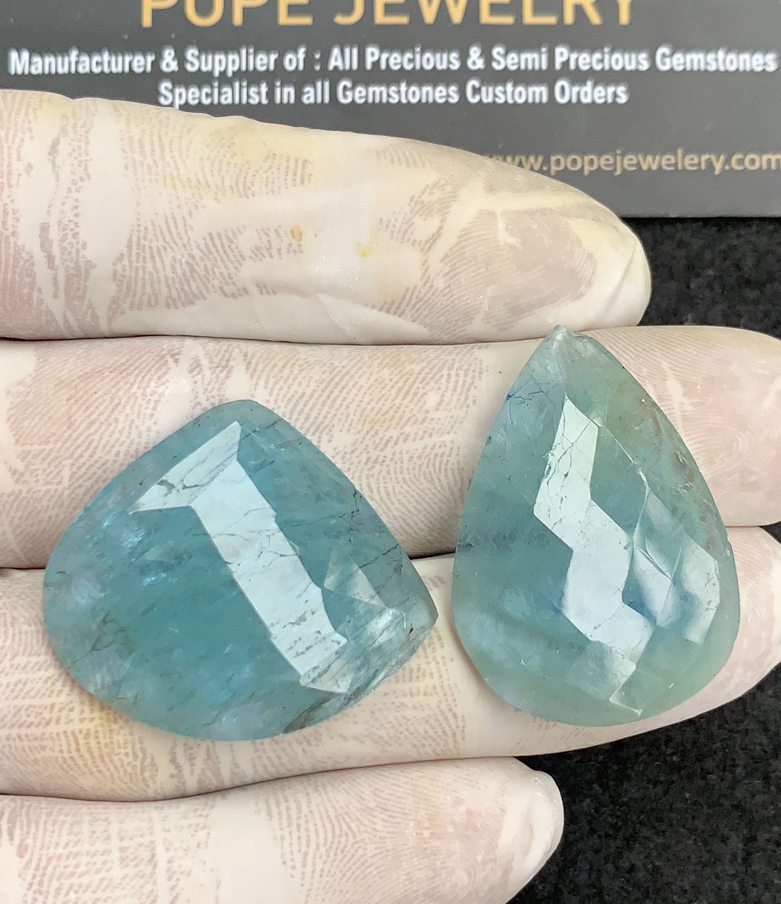 Natural Aquamarine Gemstone Rose Cut Mix Shape Cabochon High Quality Loose Gemstones For Jewelry Making 26-33 MM Size 2 Pcs V4446