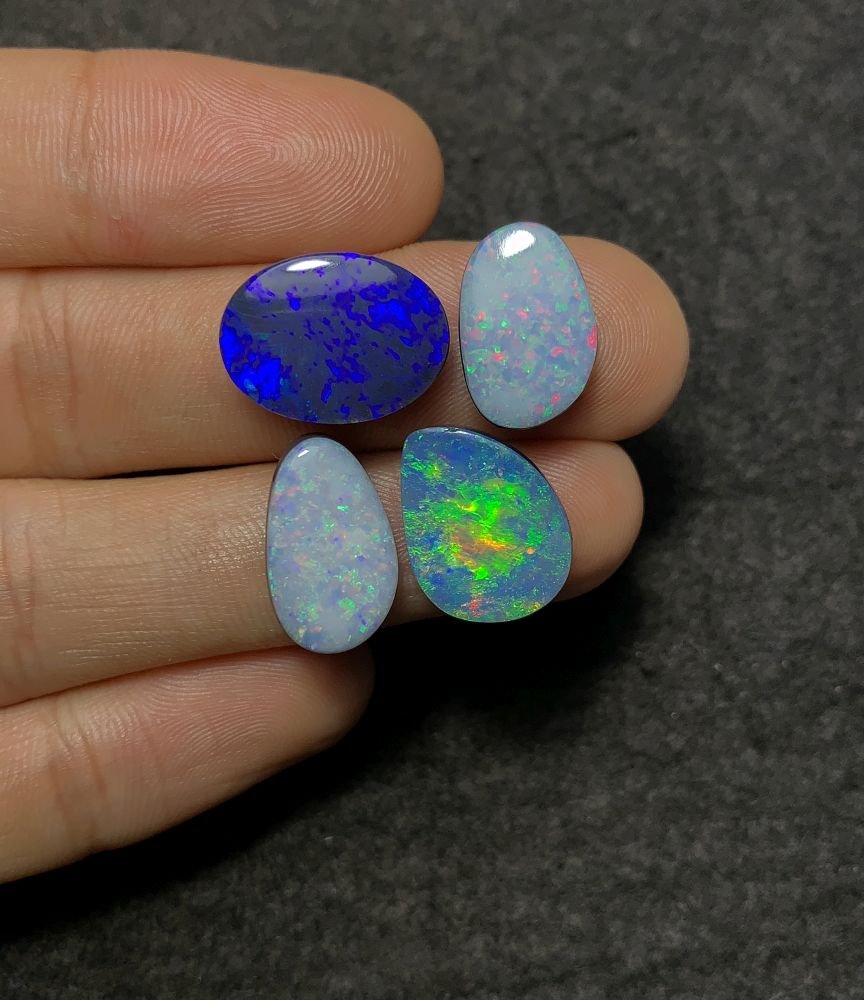 Natural Australian Opal Gemstone Smooth Mix Shape Cabochon High Quality Loose Gemstones For Jewelry Making 15-16 MM Size 4 Pcs SM20879