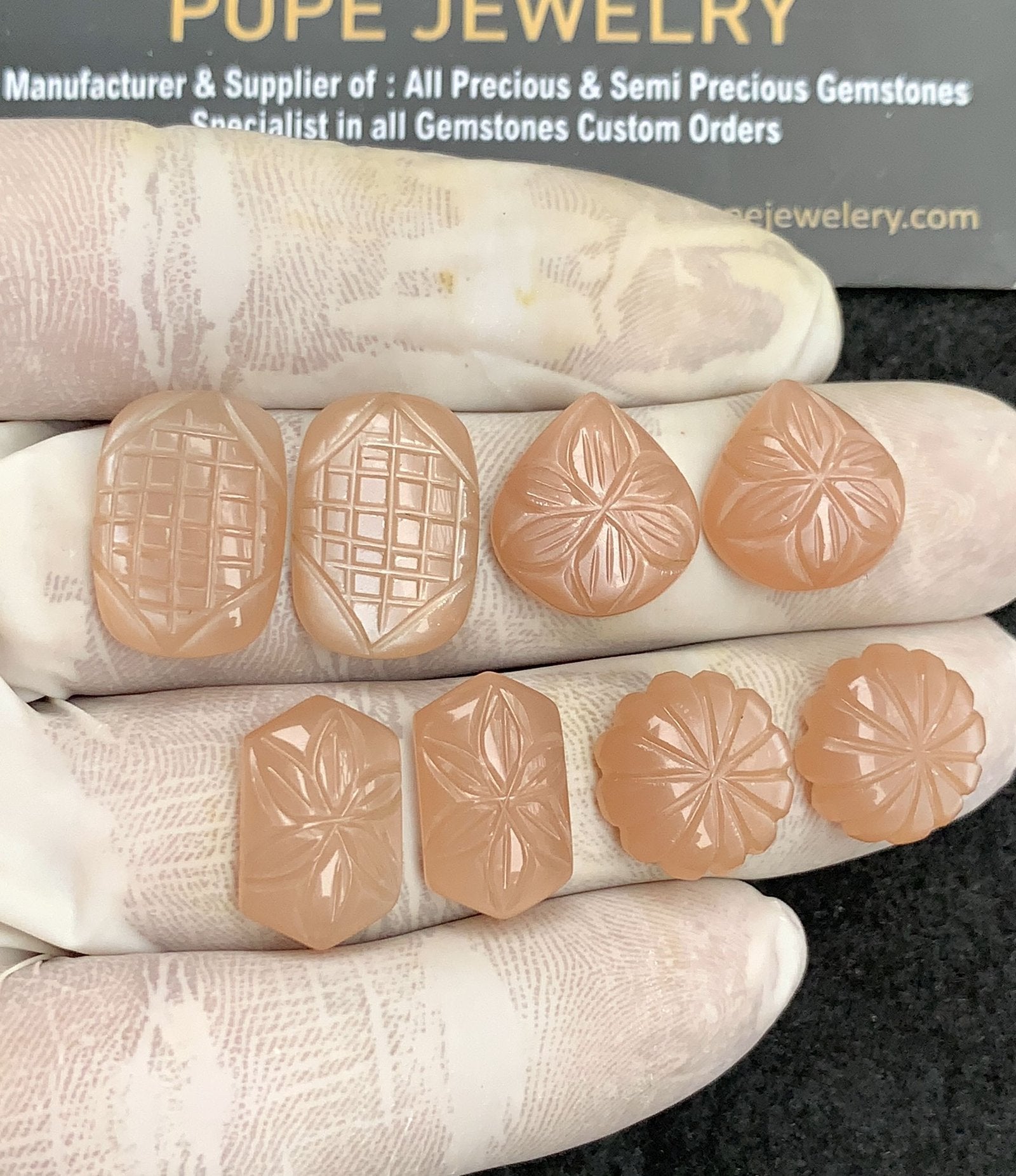 Natural Peach Moonstone Gemstone Hand Carved Shape Cabochon High Quality Loose Gemstones For Jewelry Making 14-18 MM Size 4 Pair V4448