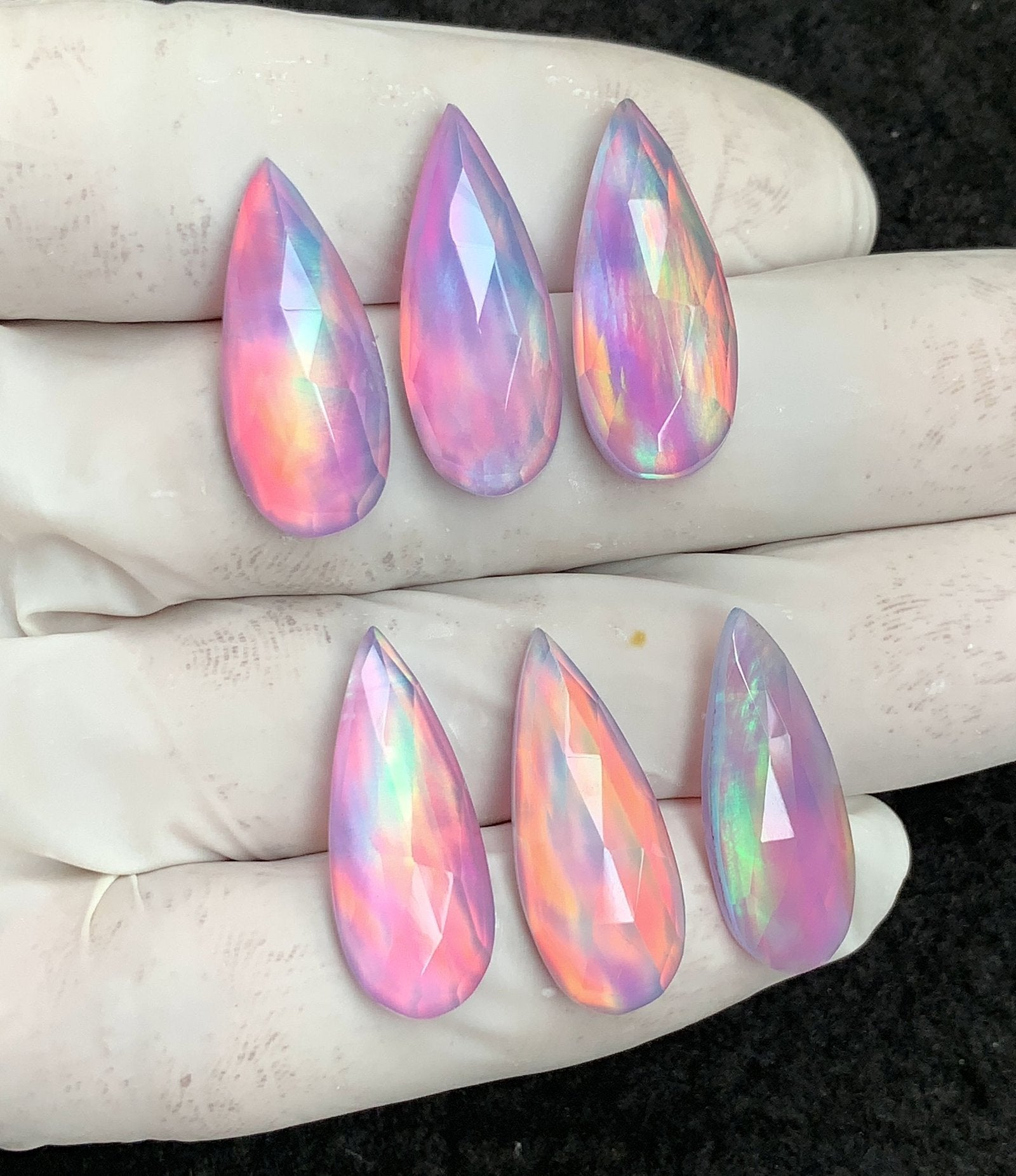 Aurora Opal & Natural Himalayan Rock Crystal Doublet Gemstone Rose Cut Pear Shape Cabochon High Quality Loose Gemstones For Jewelry Making 24-25 MM Size 6 Pcs V4462