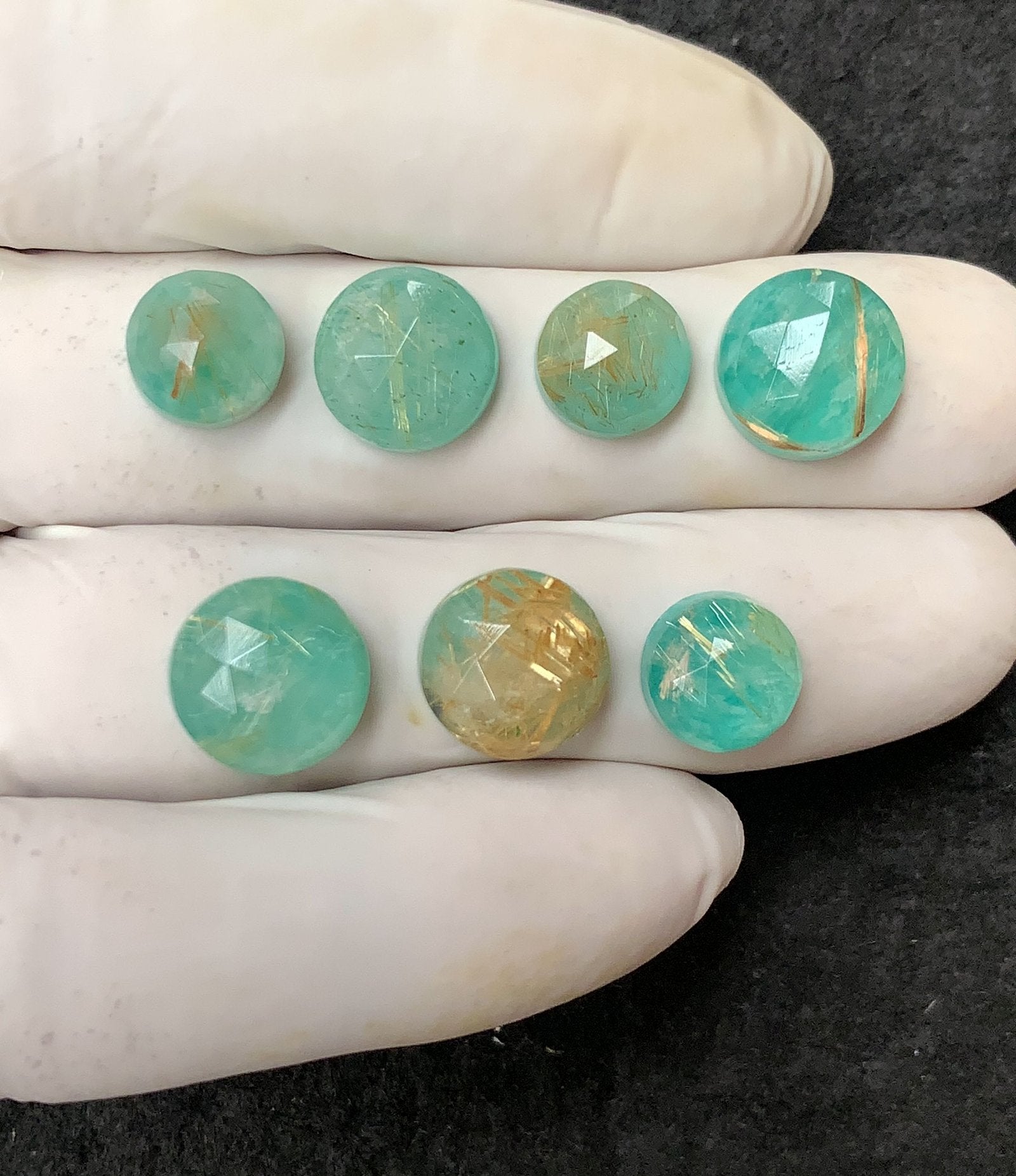Natural Amazonite Doublet Gemstone Rose Cut Round Shape Cabochon High Quality Loose Gemstones For Jewelry Making 10-12 MM Size 7 Pcs V4466