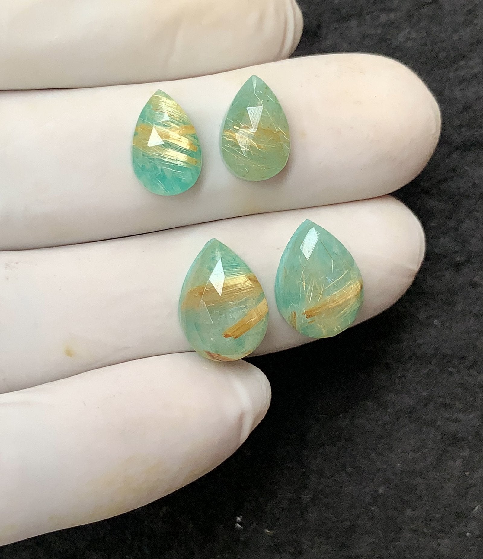 Natural Amazonite Doublet Gemstone Rose Cut Pear Shape Cabochon High Quality Loose Gemstones For Jewelry Making 12-14 MM Size 4 Pcs V4467