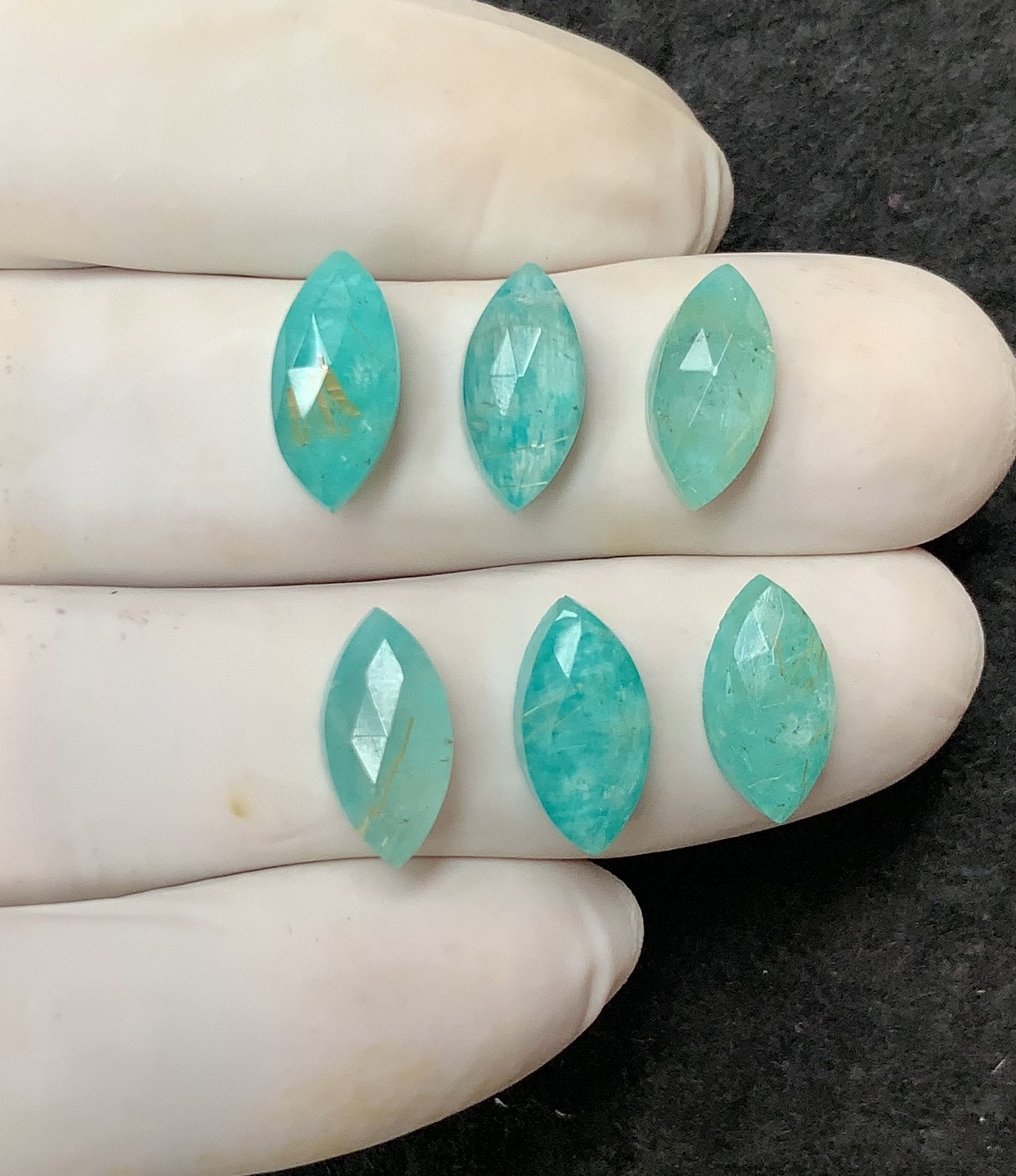 Natural Amazonite Doublet Gemstone Rose Cut Marquise Shape Cabochon High Quality Loose Gemstones For Jewelry Making 14x7 MM Size 6 Pcs V4468